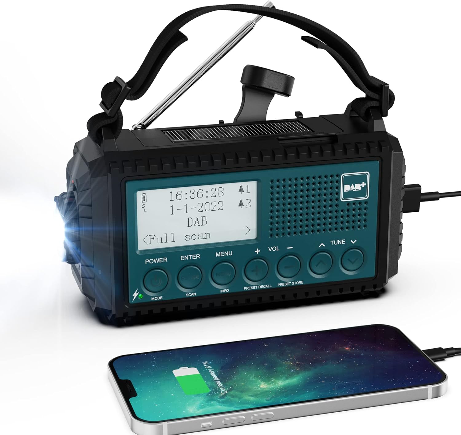 RADIO EMERGENCIA LINTERNA SOLAR CON DINAMO Y POWERBANK