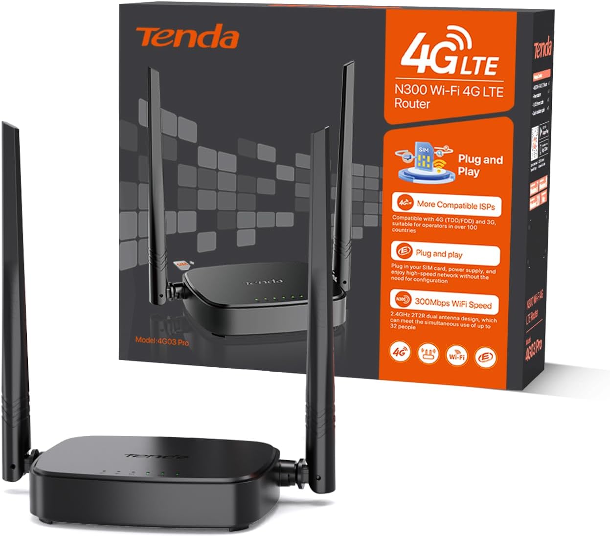 ROUTER PORTATIL 4G LTE TENDA 4G03 PRO SIM 300 Mbs