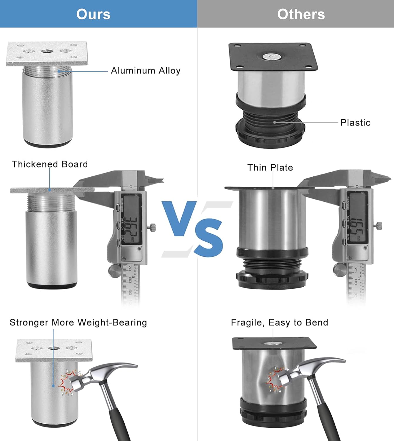 PATAS ALUMINIO 10 CM REGULABLES PACK 4