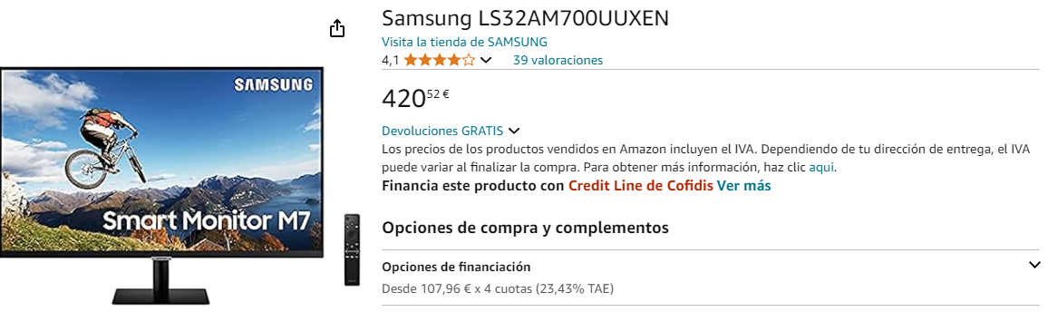 MONITOR 32 PULGADAS 4K SMART SAMSUNG M7