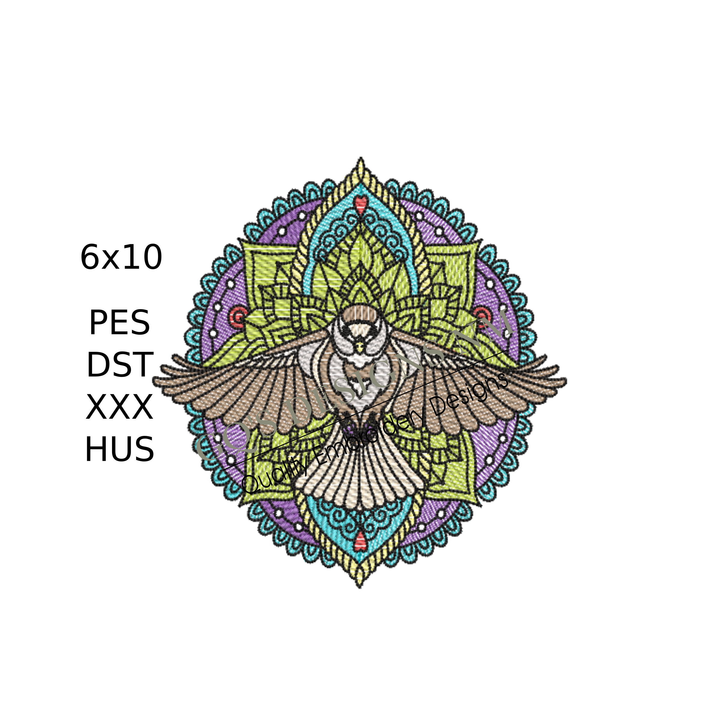 Beautiful Hawk Mandala Embroidery Design – 6x6 Hoop, Instant Download