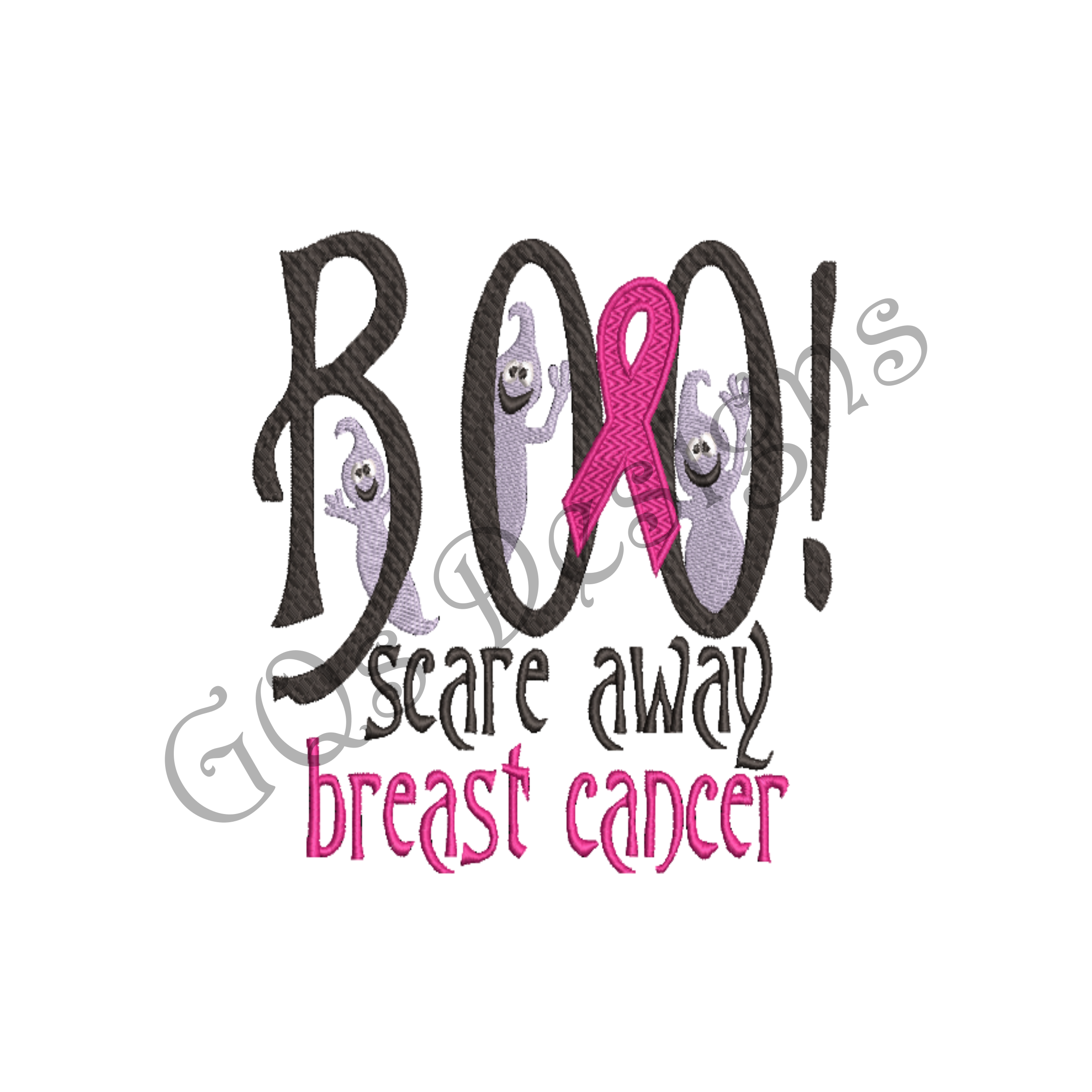 Boo! Scare Away Breast Cancer Embroidery Design – 6x10 Hoop, Instant Download
