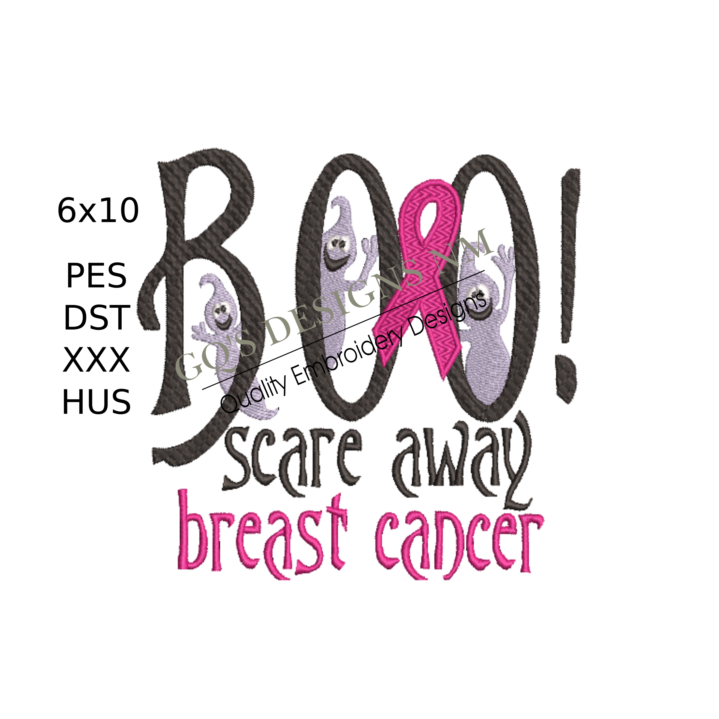 Boo! Scare Away Breast Cancer Embroidery Design – 6x10 Hoop, Instant Download