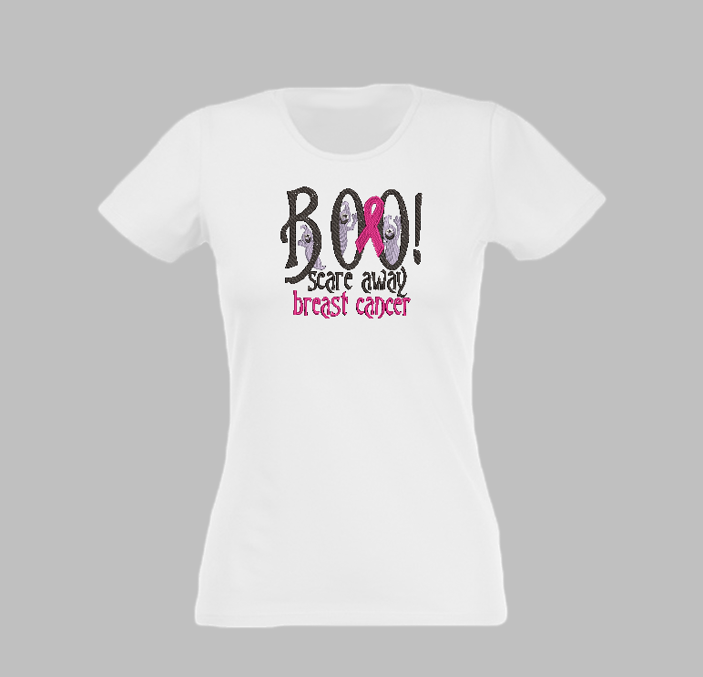 Boo! Scare Away Breast Cancer Embroidery Design – 6x10 Hoop, Instant Download