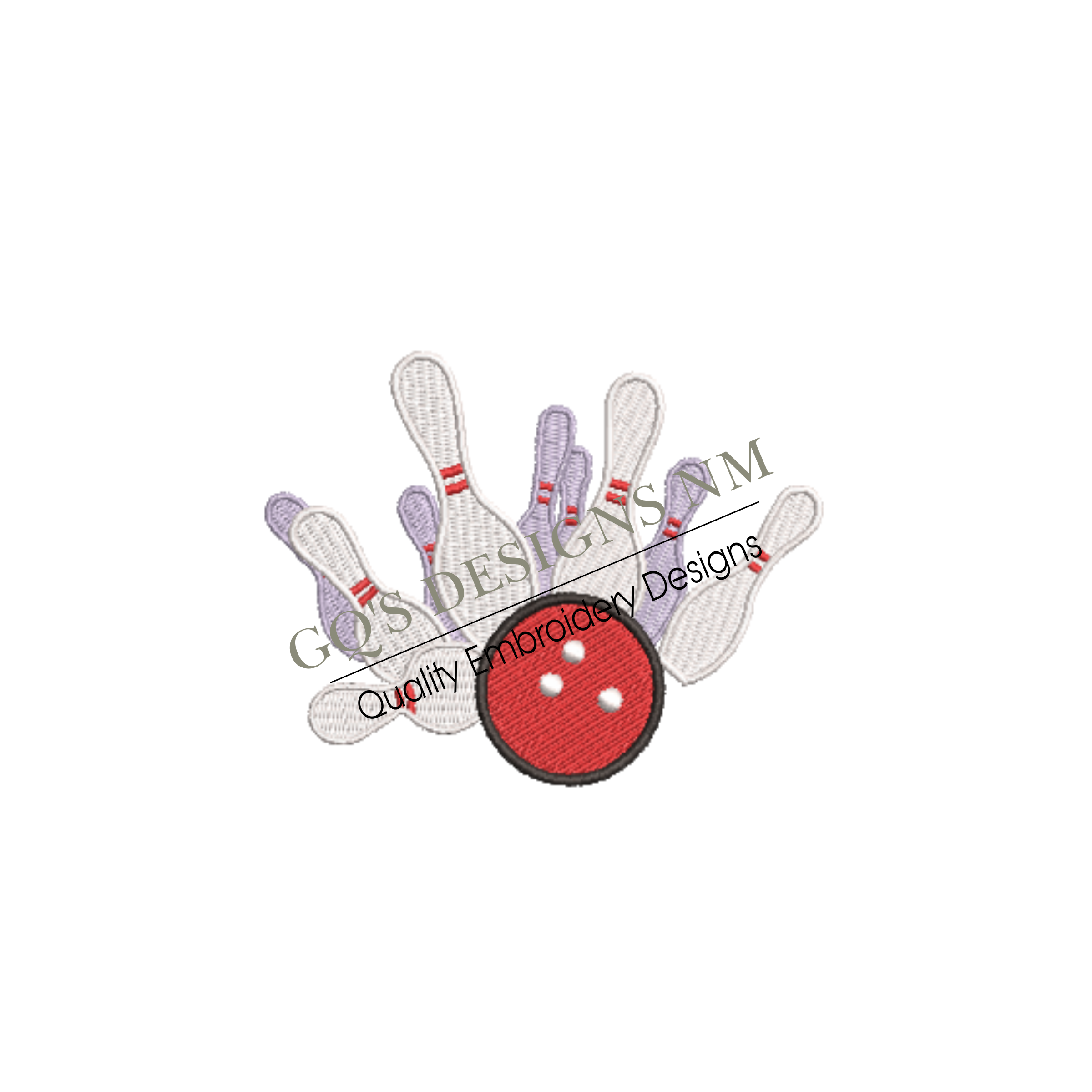 Bowling Ball and Pins Embroidery Design – 4x4 Hoop, Instant Download