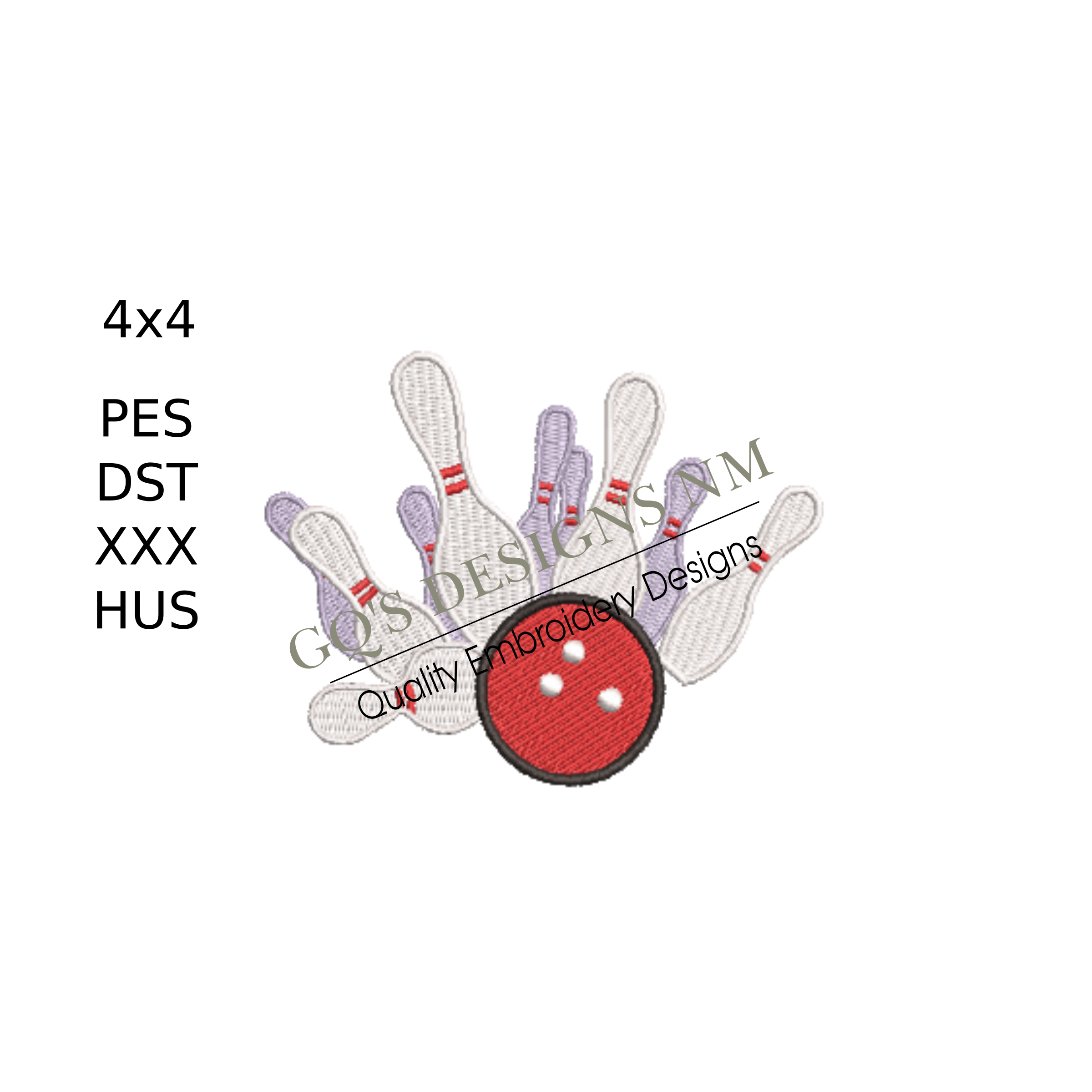 Bowling Ball and Pins Embroidery Design – 4x4 Hoop, Instant Download