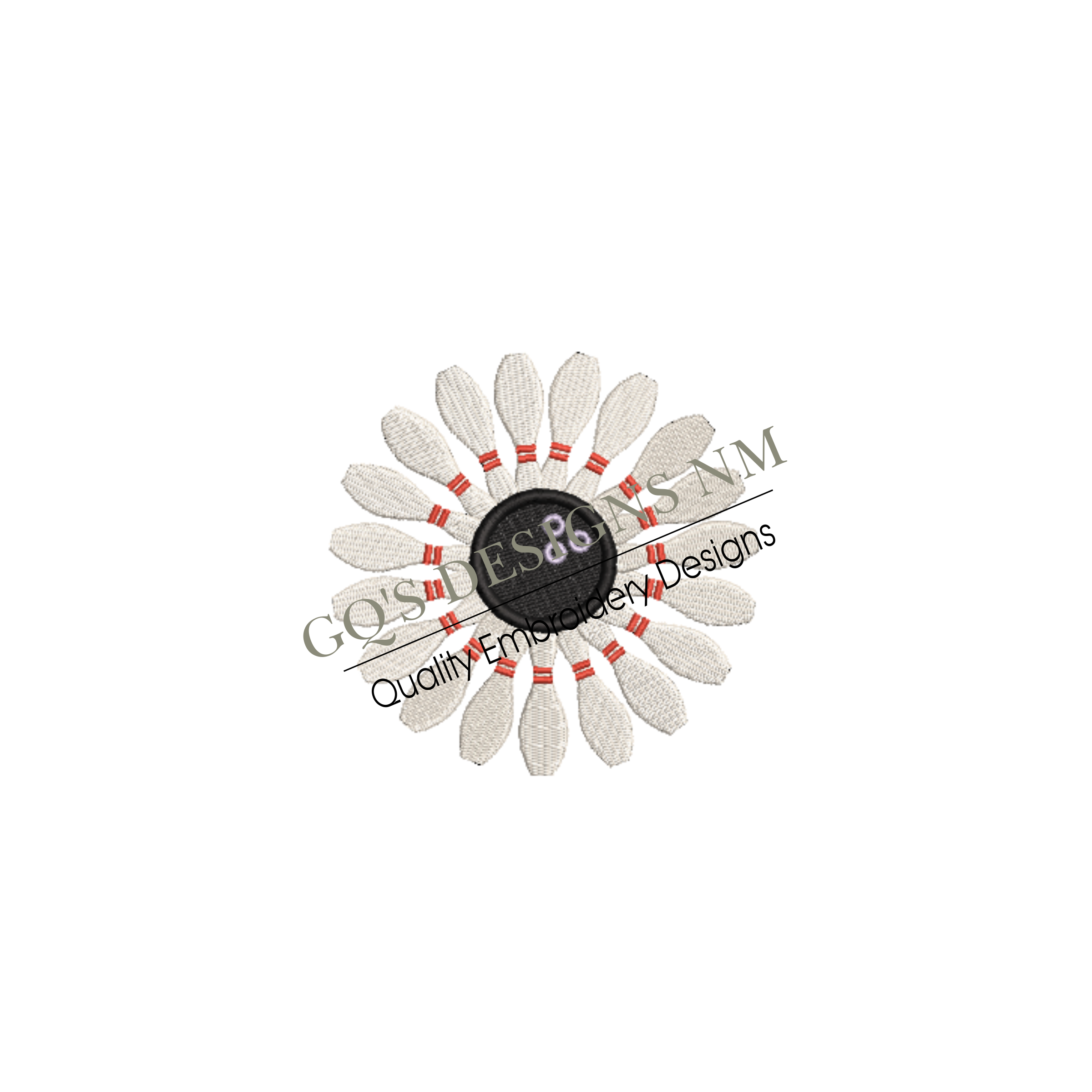 Bowling Flower Wreath Embroidery Design – 4x4 Hoop, Instant Download