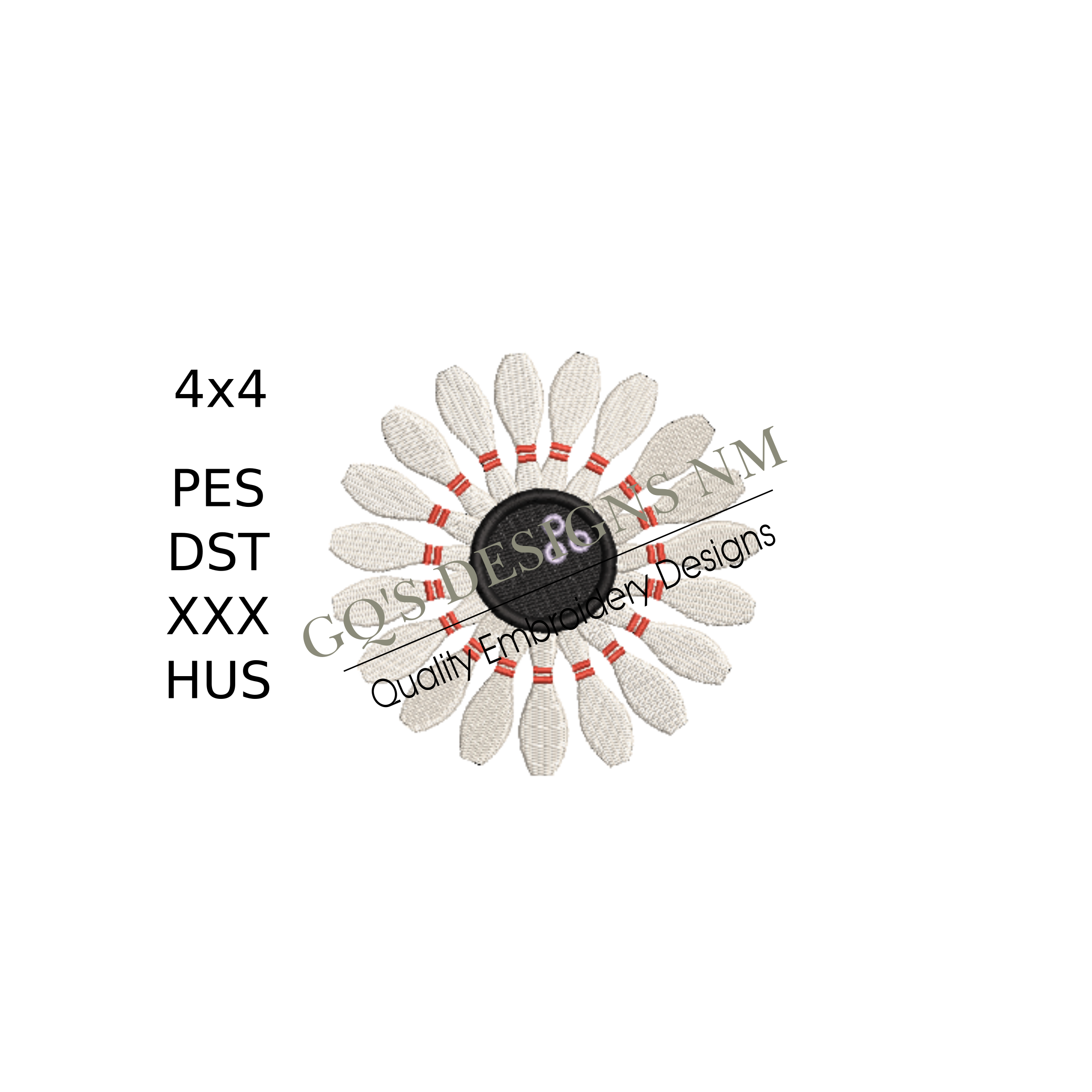 Bowling Flower Wreath Embroidery Design – 4x4 Hoop, Instant Download