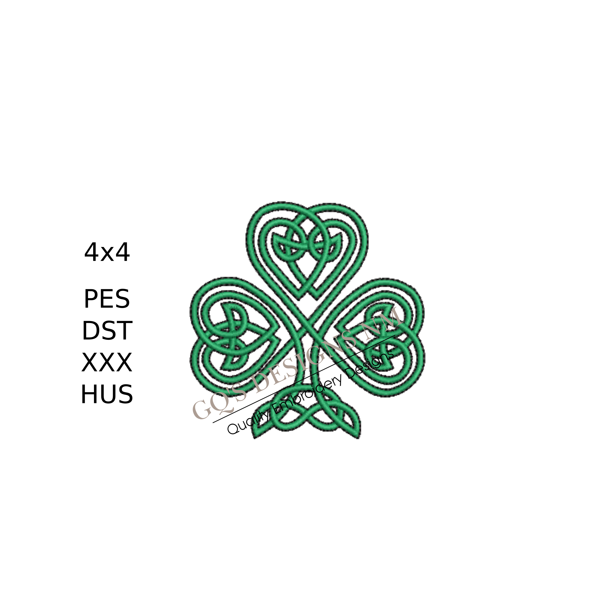 Celtic Green Shamrock Embroidery Design – 4x4 Hoop, Instant Download