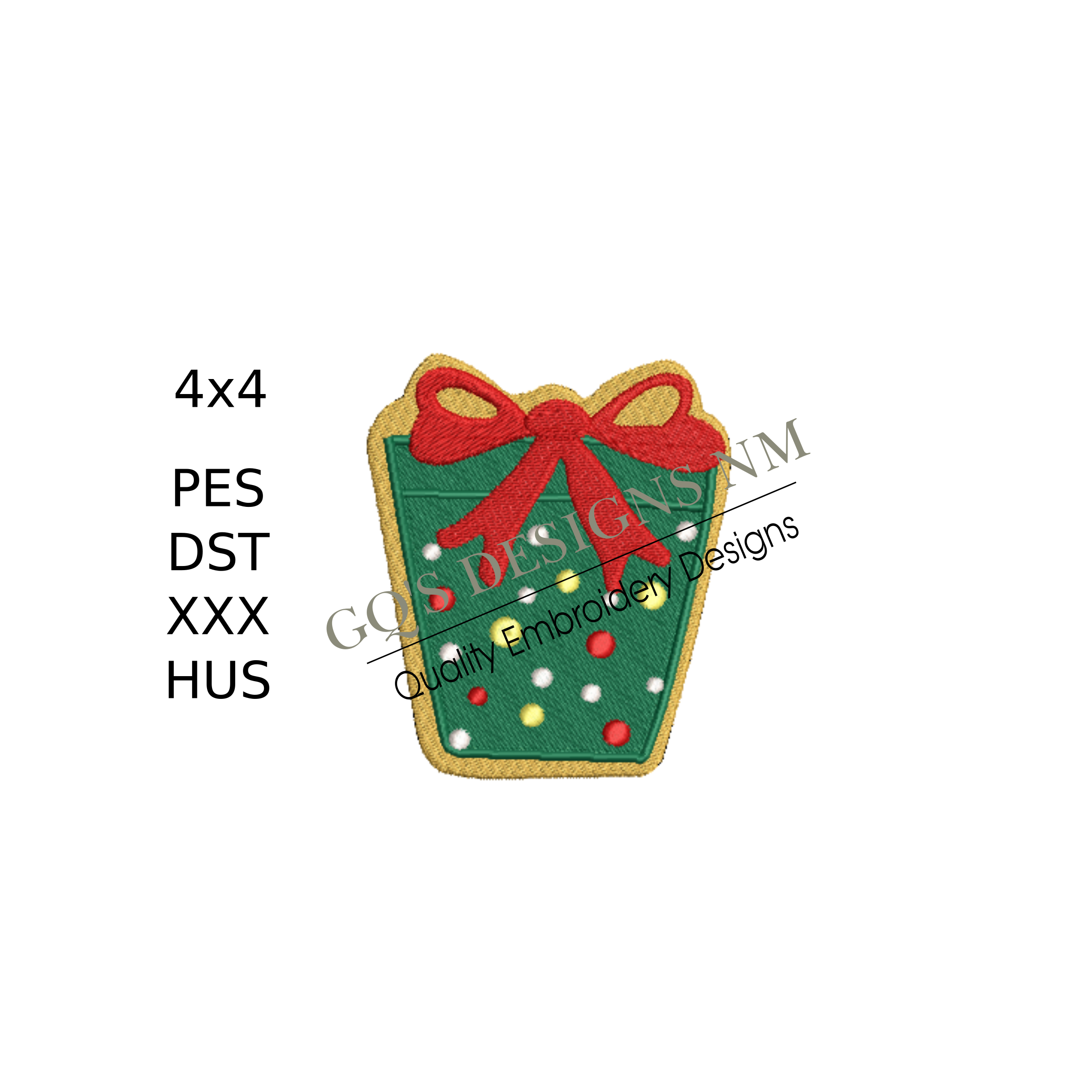 Christmas Gift Cookie Design for machine embroidery. In pes, dst, xxx and hus machine formats. Instant Download. For 4x4 hoop.