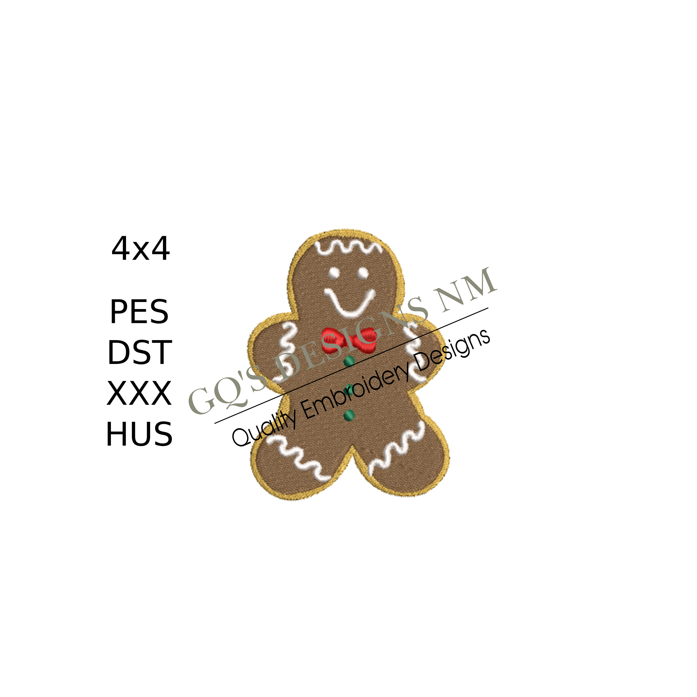 Christmas gingerbread man cookie for machine embroidery. In pes, dst, xxx and hus machine formats. Instant Download. For 4x4 hoop.