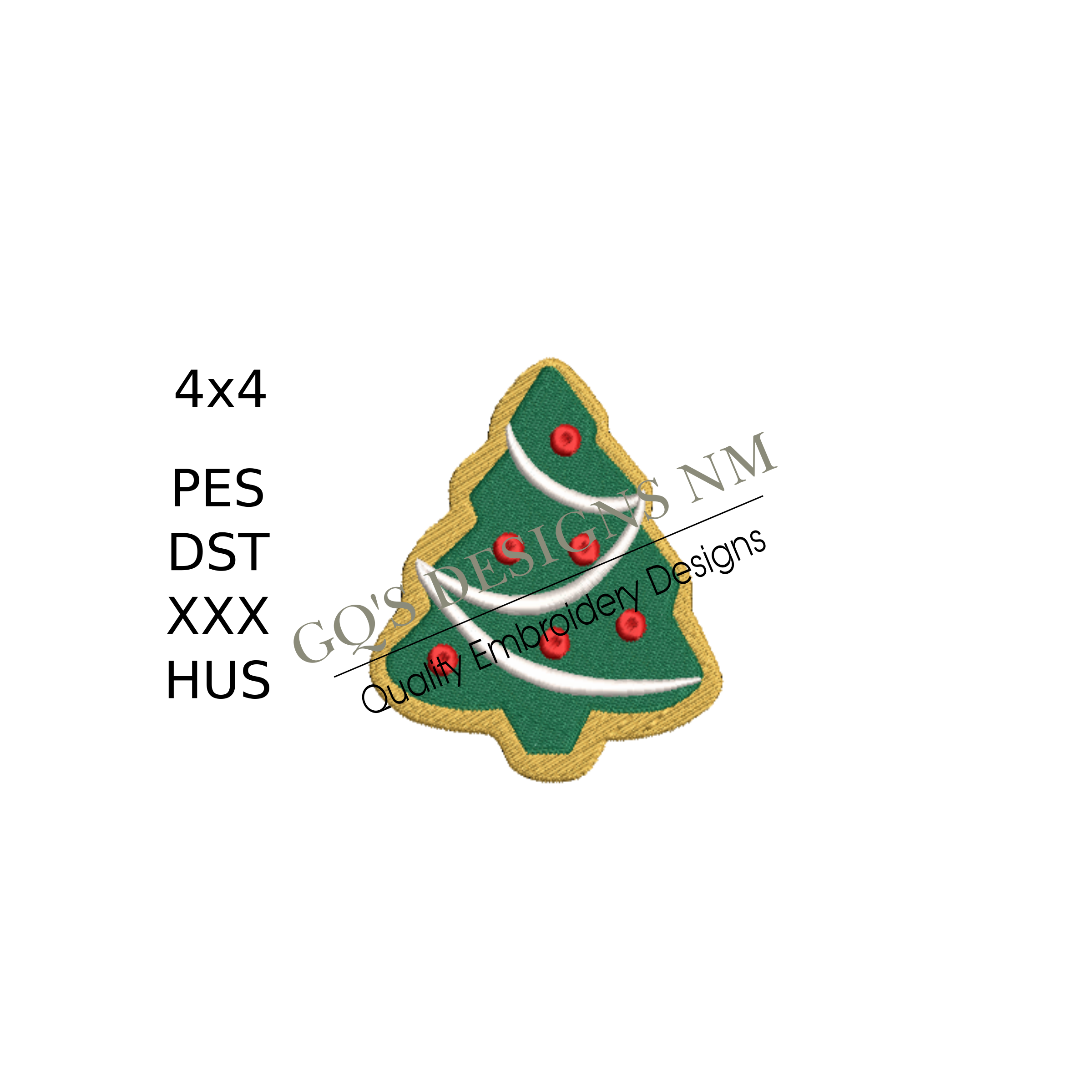 Christmas tree cookie design for machine embroidery. In pes, dst, xxx and hus machine formats. Instant Download. For 4x4 hoop.