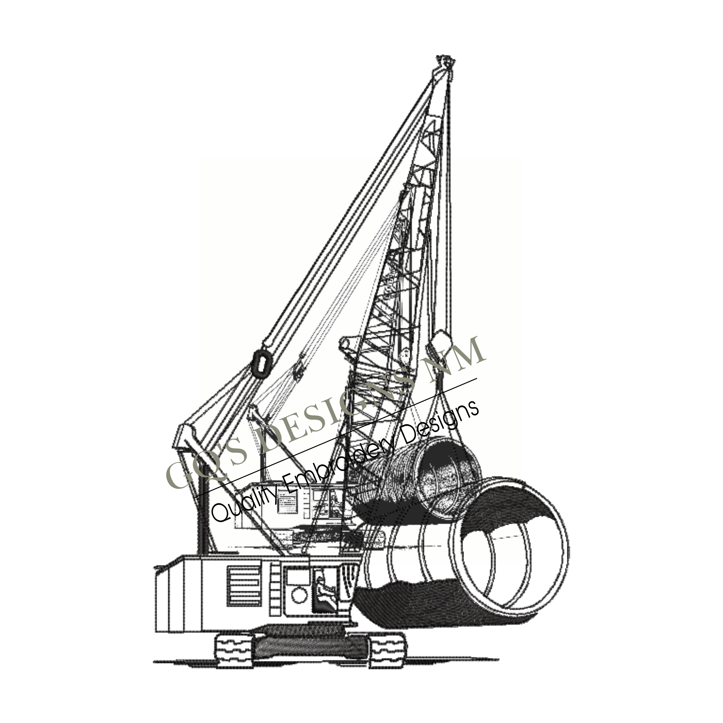 Crane construction equipment design for machine embroidery. In pes, dst, xxx and hus machine formats. Instant Download. For 5x7 hoop.