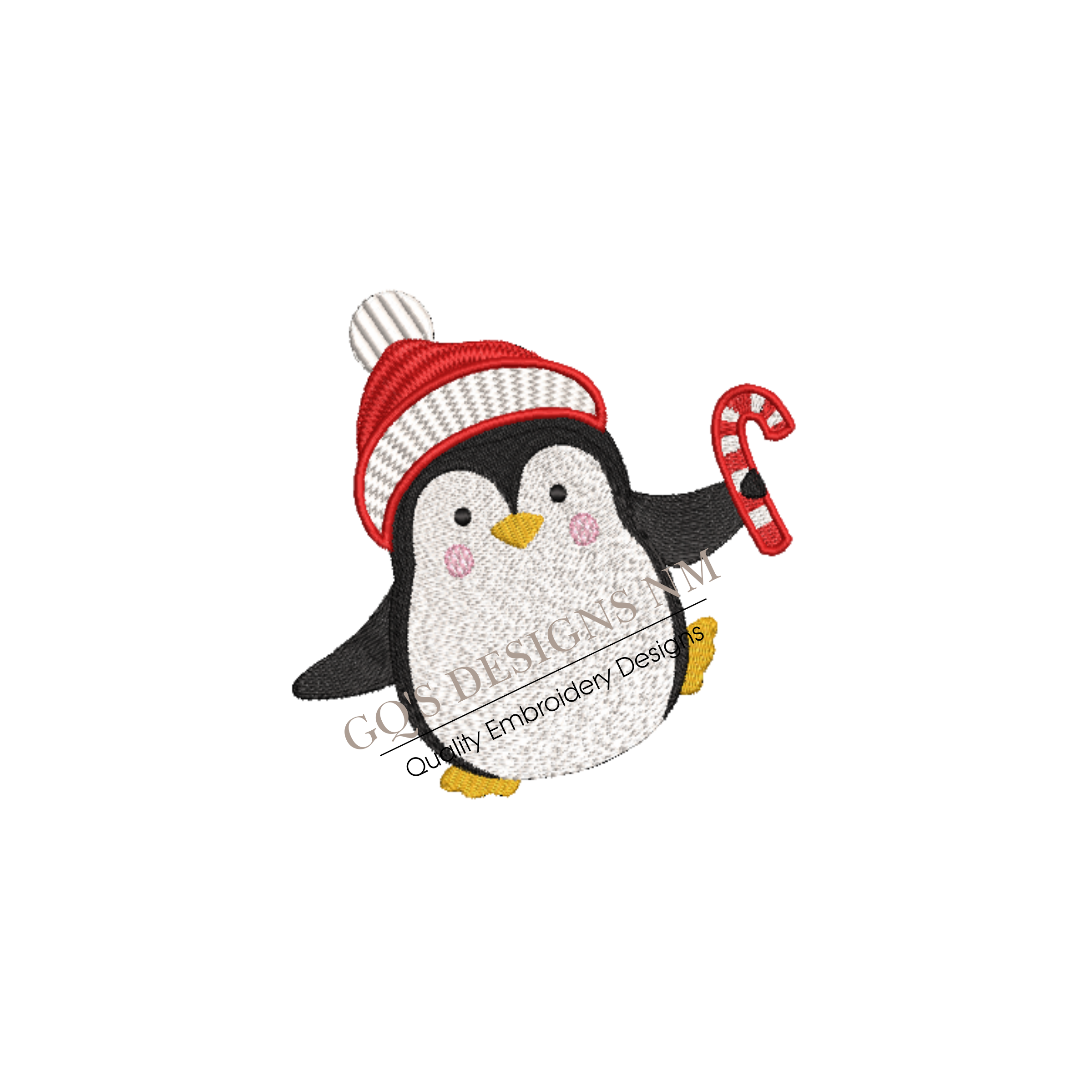 Cute candy cane penguin design for machine embroidery. In pes, dst, xxx and hus machine formats. Instant Download. For 5x7 hoop.