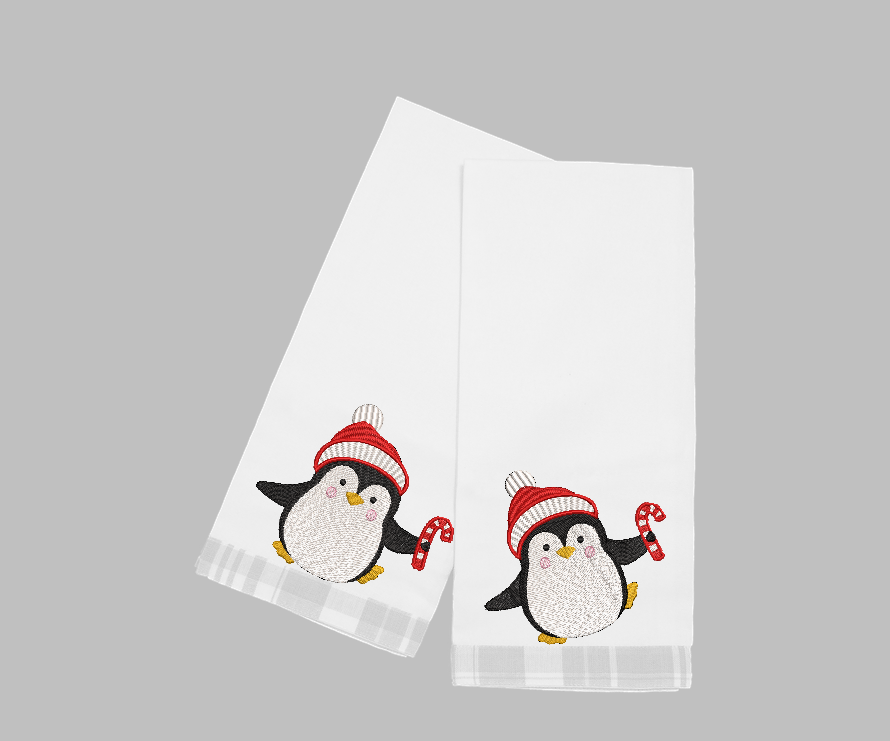 Cute candy cane penguin design for machine embroidery. In pes, dst, xxx and hus machine formats. Instant Download. For 5x7 hoop.