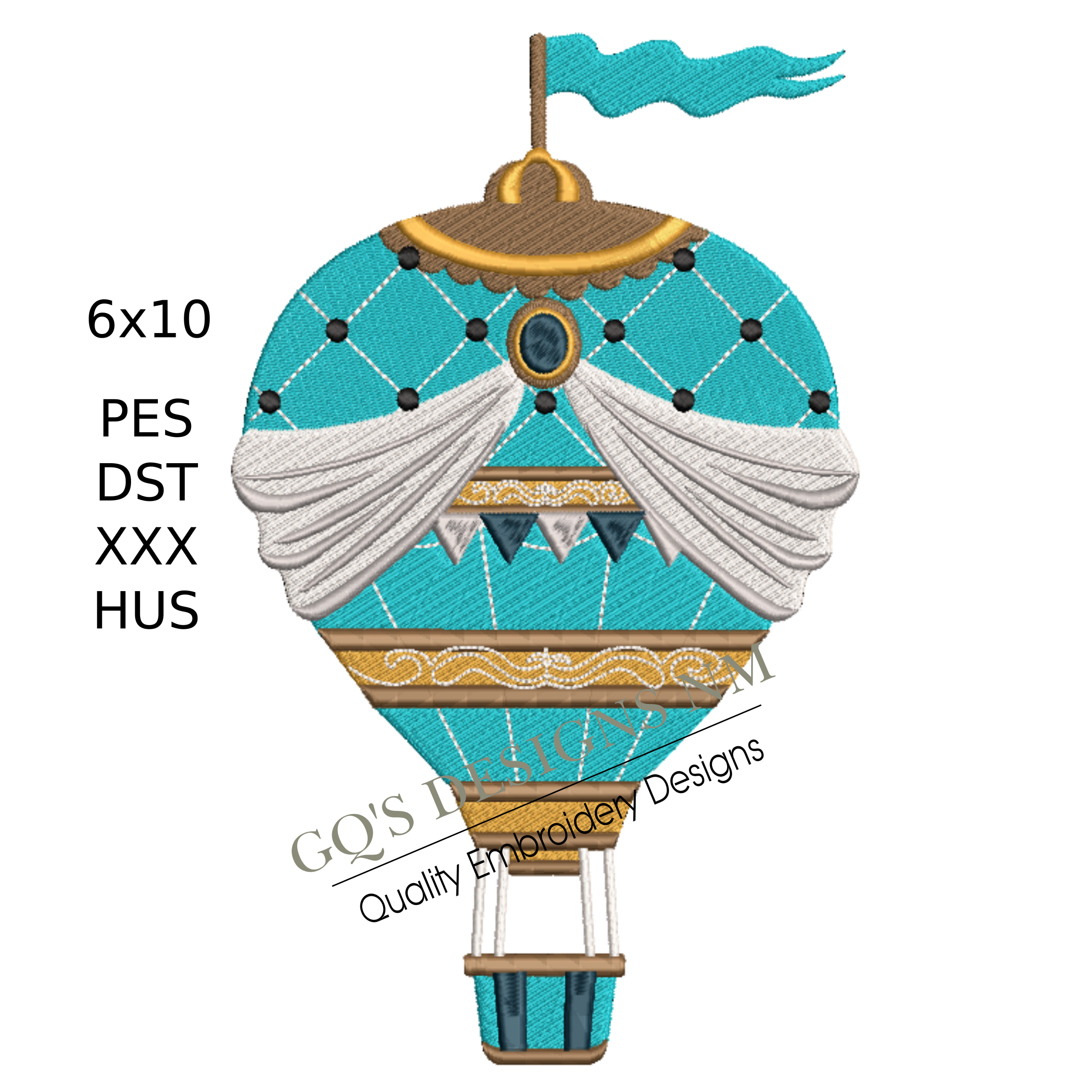 Cute fancy hot air balloon design for machine embroidery. In pes, dst, xxx and hus machine formats. Instant Download. For 6x10 hoop.