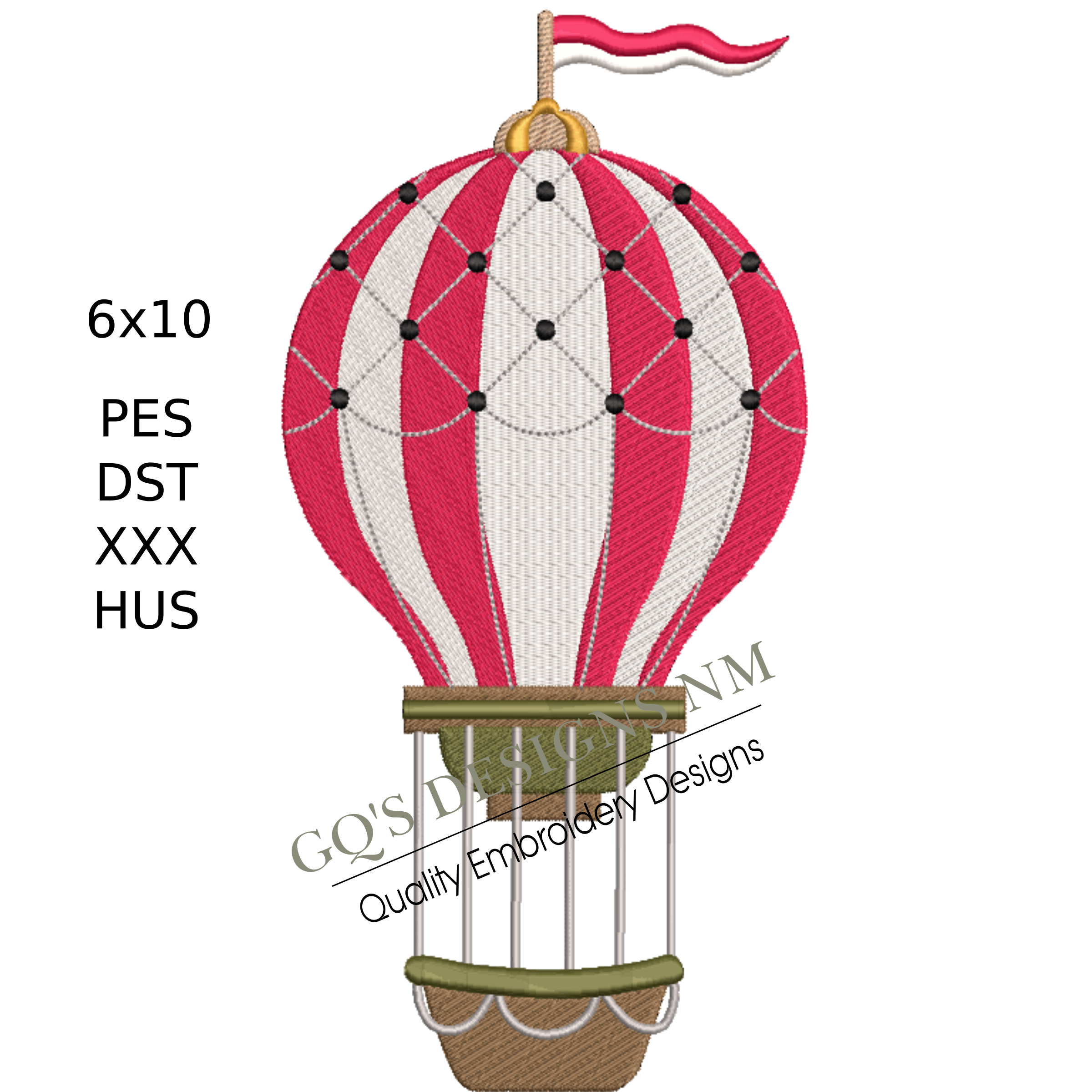 Cute fancy hot air balloon design for machine embroidery. In pes, dst, xxx and hus machine formats. Instant Download. For 6x10 hoop.