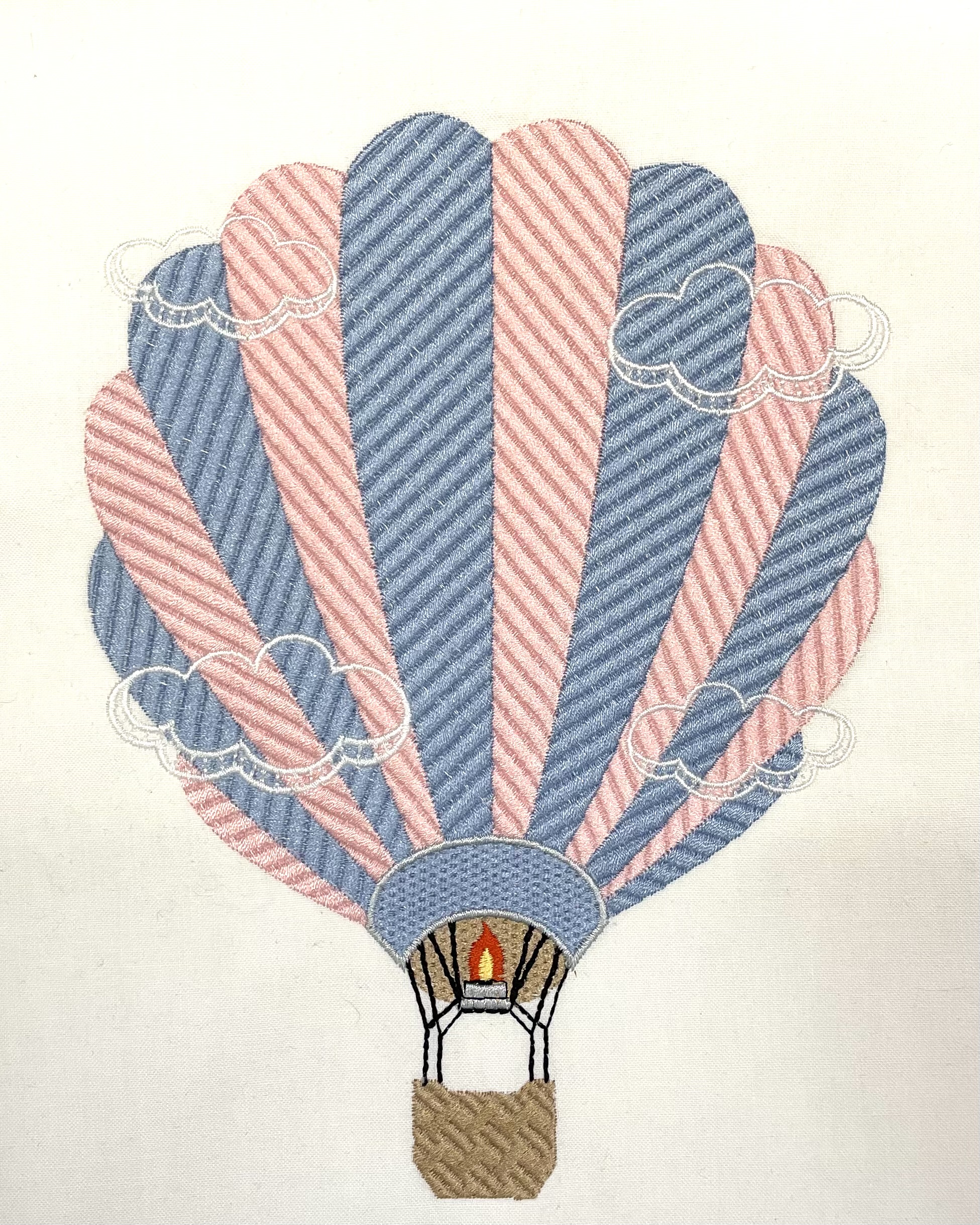 Cute pink and blue vintage hot air balloon design. For machine embroidery in pes, dst, xxx and hus machine formats. Instant Download. For 6x10 hoop.