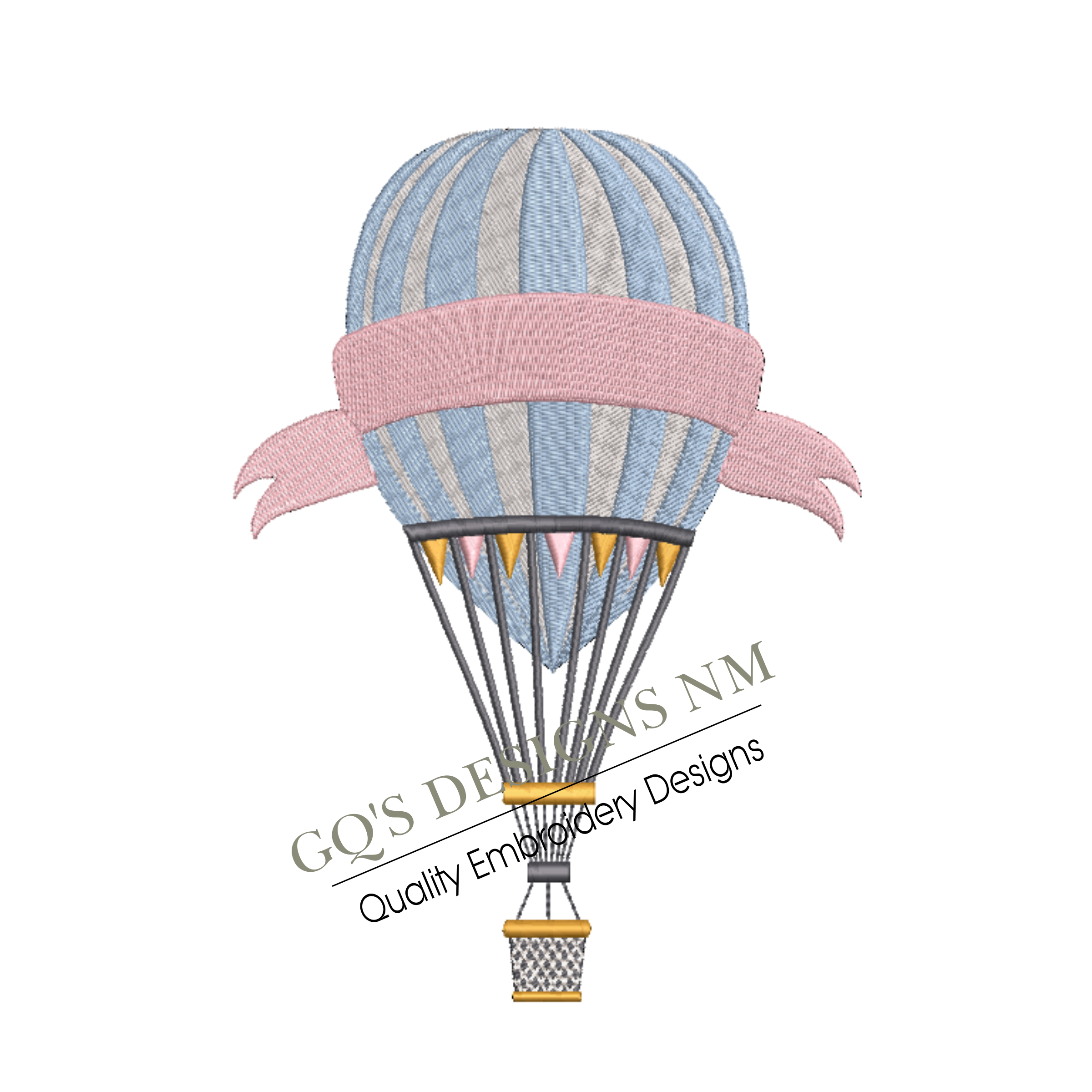 Cute pink and blue vintage hot air balloon design. For machine embroidery in pes, dst, xxx and hus machine formats. Instant Download. For 6x10 hoop.