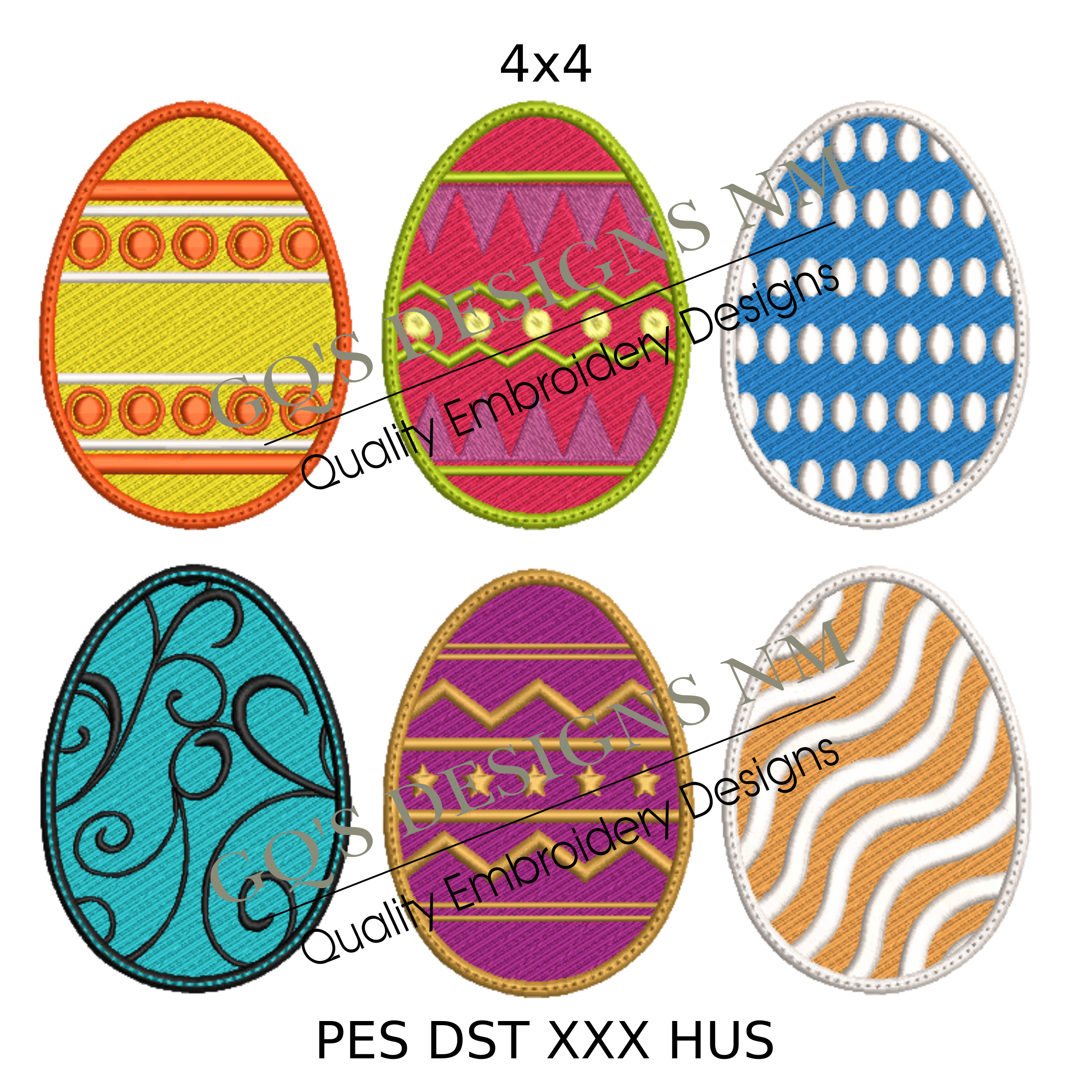 Easter egg design collection for machine embroidery. In pes, dst, xxx and hus machine formats. Instant Download. For 4x4 hoop.