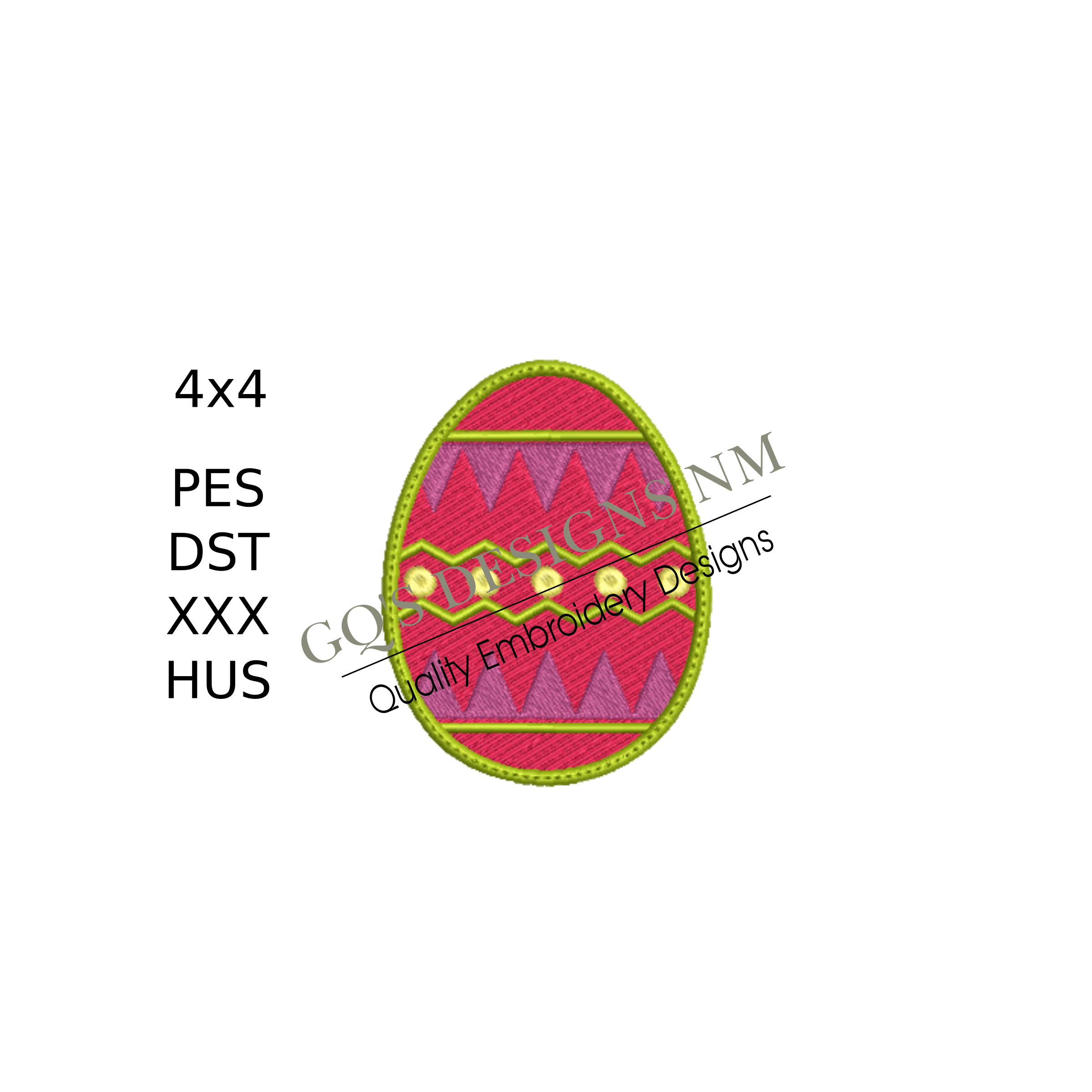 Easter egg design for machine embroidery. In pes, dst, xxx and hus machine formats. Instant Download. For a 4x4 hoop.