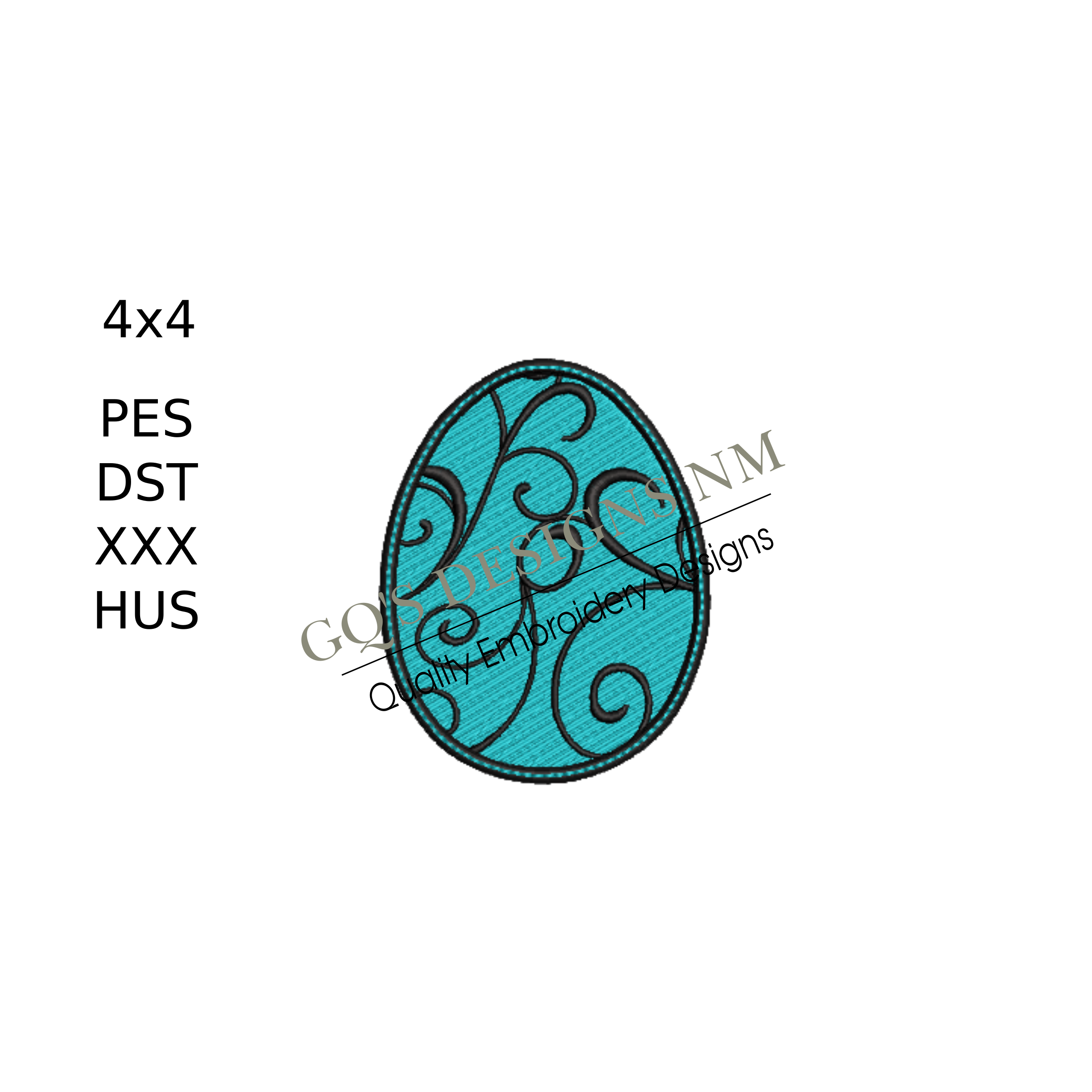 Easter egg with scrollwork design for machine embroidery. In pes, dst, xxx and hus machine formats. Instant Download. For 4x4 hoop.