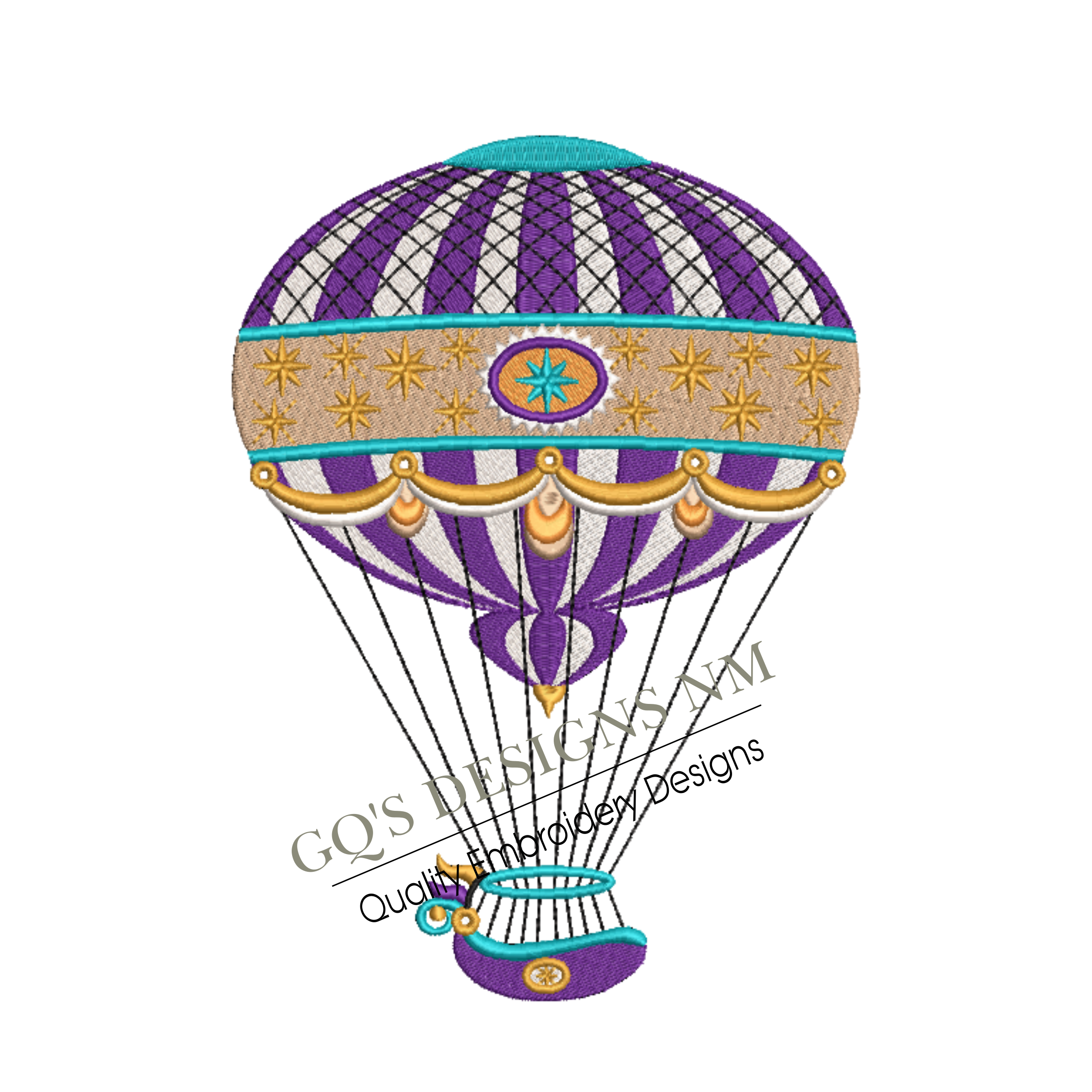 Elegant hot air balloon design. For machine embroidery in pes, dst, xxx and hus machine formats. Instant Download. For 6x10 hoop.