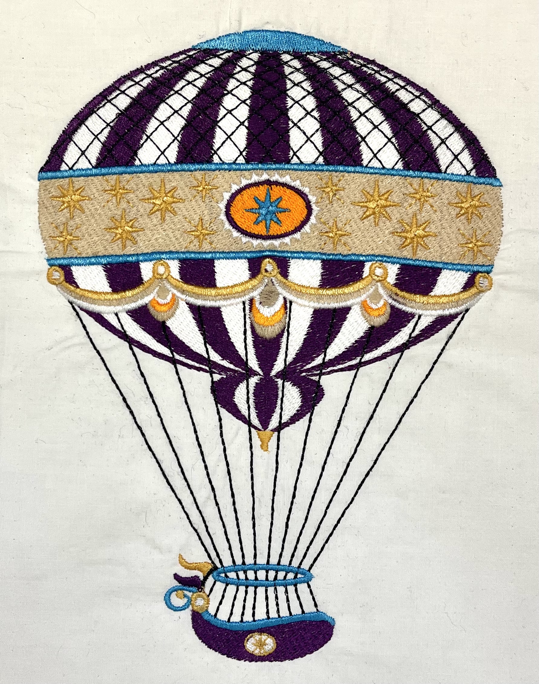 Elegant hot air balloon design. For machine embroidery in pes, dst, xxx and hus machine formats. Instant Download. For 6x10 hoop.