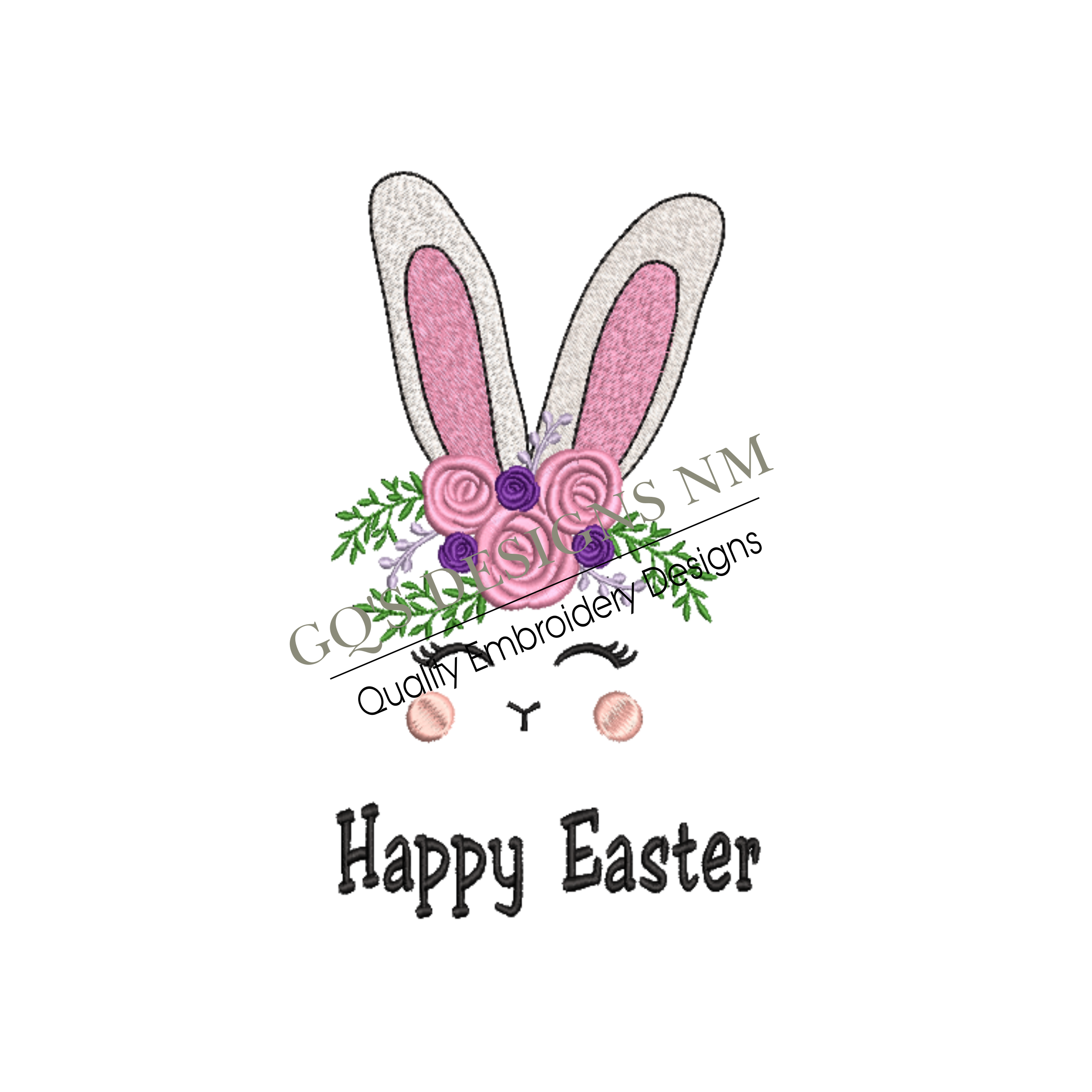 Floral Happy Easter bunny design for machine embroidery. In pes, dst, xxx and hus machine formats. Instant Download. For 5x7 hoop.