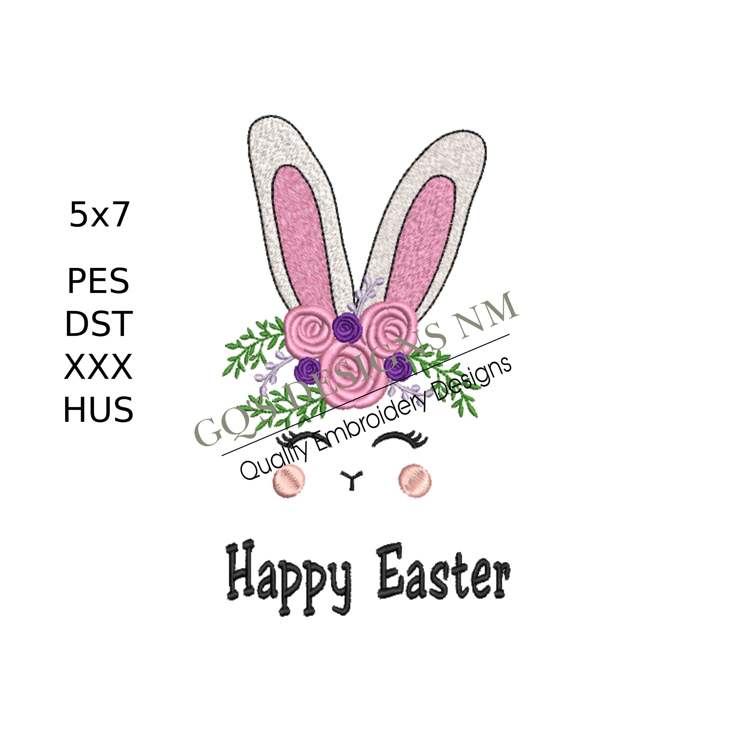 Floral Happy Easter bunny design for machine embroidery. In pes, dst, xxx and hus machine formats. Instant Download. For 5x7 hoop.