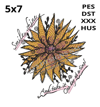 Flower Smile Shine Design, for machine embroidery in pes, dst, xxx and hus machine formats. Instant Download. For 5x7 hoop.