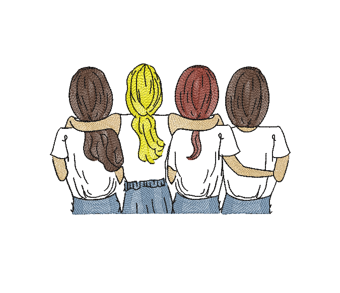Four Best Friends Design, Sisters Design, for machine embroidery. In pes, dst, xxx and hus machine formats. Instant Download. For 6x10 hoop.