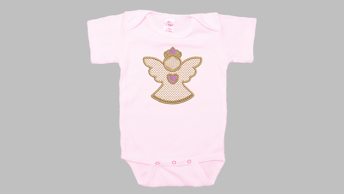 Gold princess angel design with pink roses. For machine embroidery in pes, dst, xxx and hus machine formats. Instant Download. For 5x7 hoop.