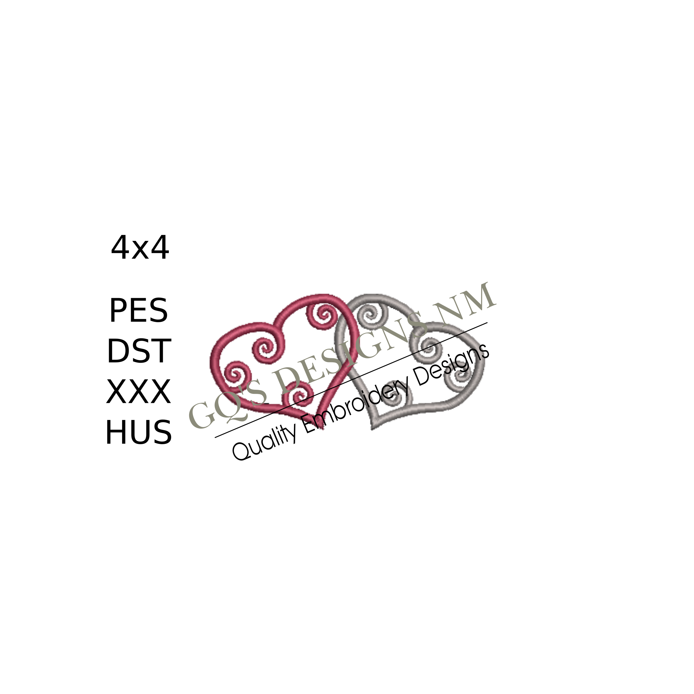 Maroon and gray scroll hearts design for machine embroidery. In pes, dst, xxx and hus machine formats. Instant Download. For 4x4 hoop.