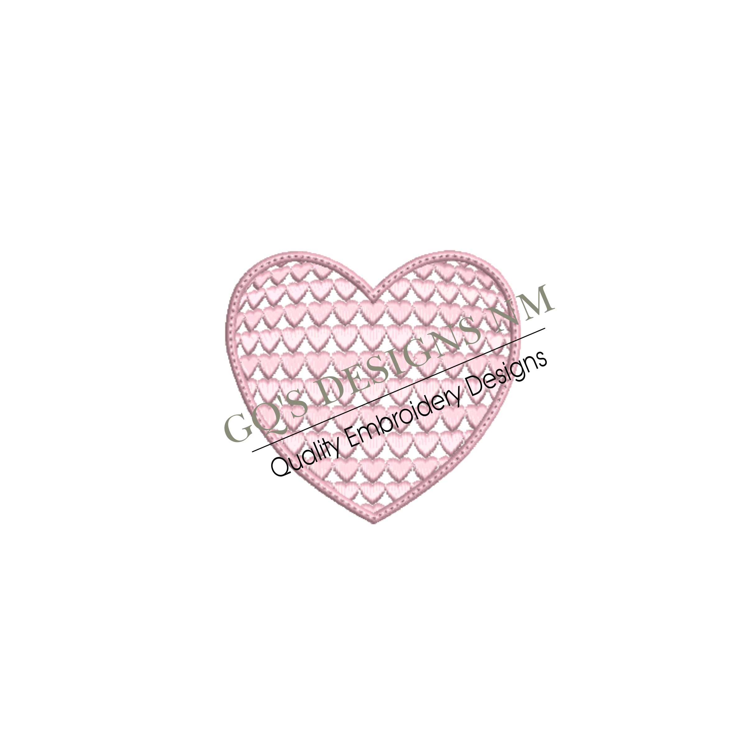 Pink heart with heart motif design for machine embroidery. In pes, dst, xxx and hus machine formats. Instant Download. For 4x4 Hoop.