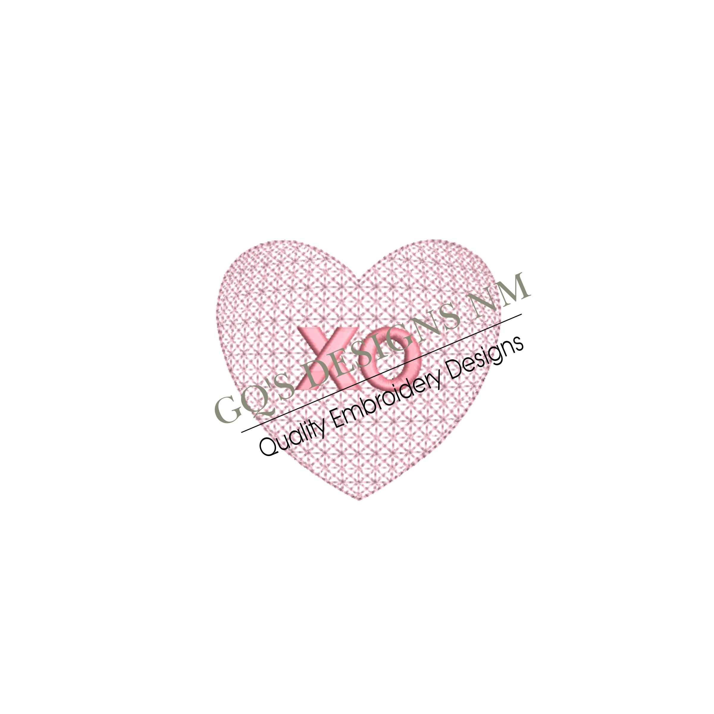 Pink XO Heart design for machine embroidery. In pes, dst, xxx and hus machine formats. Instant Download. For 4x4 hoop.