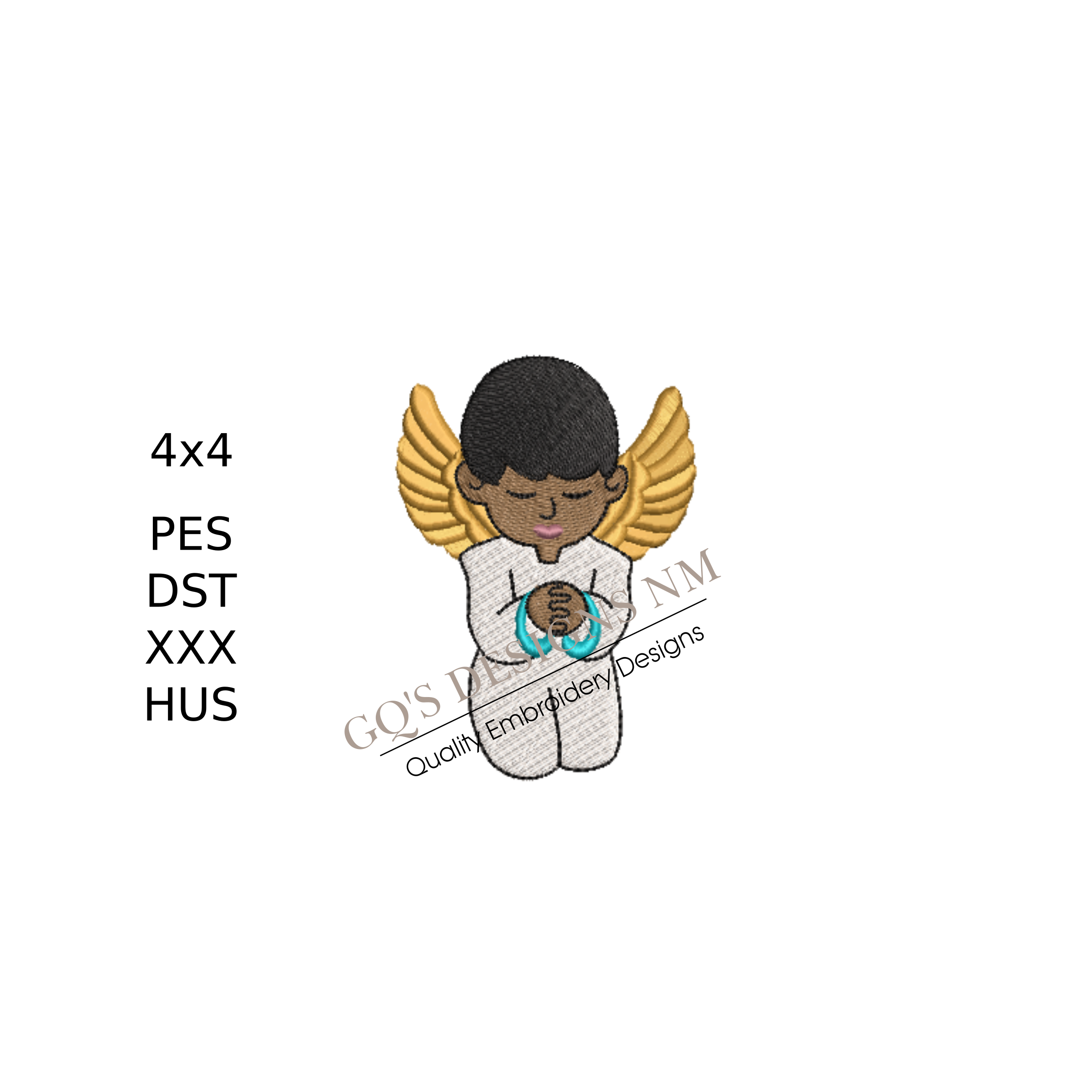 Praying angel boy design. For machine embroidery in pes, dst, xxx and hus machine formats. Instant Download. For 4x4 hoop.