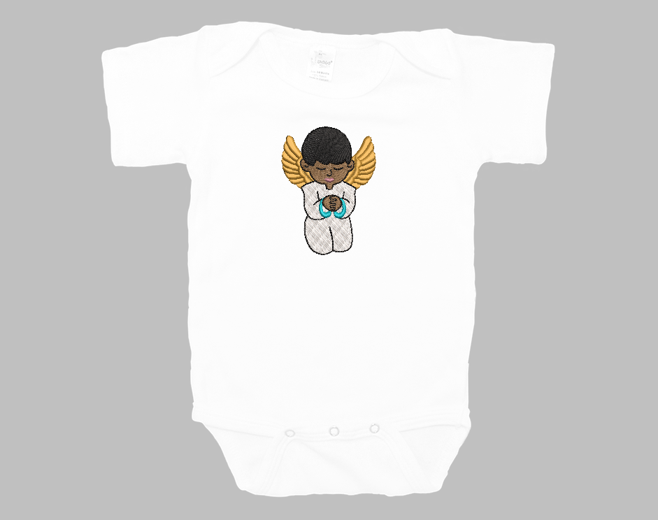 Praying angel boy design. For machine embroidery in pes, dst, xxx and hus machine formats. Instant Download. For 4x4 hoop.