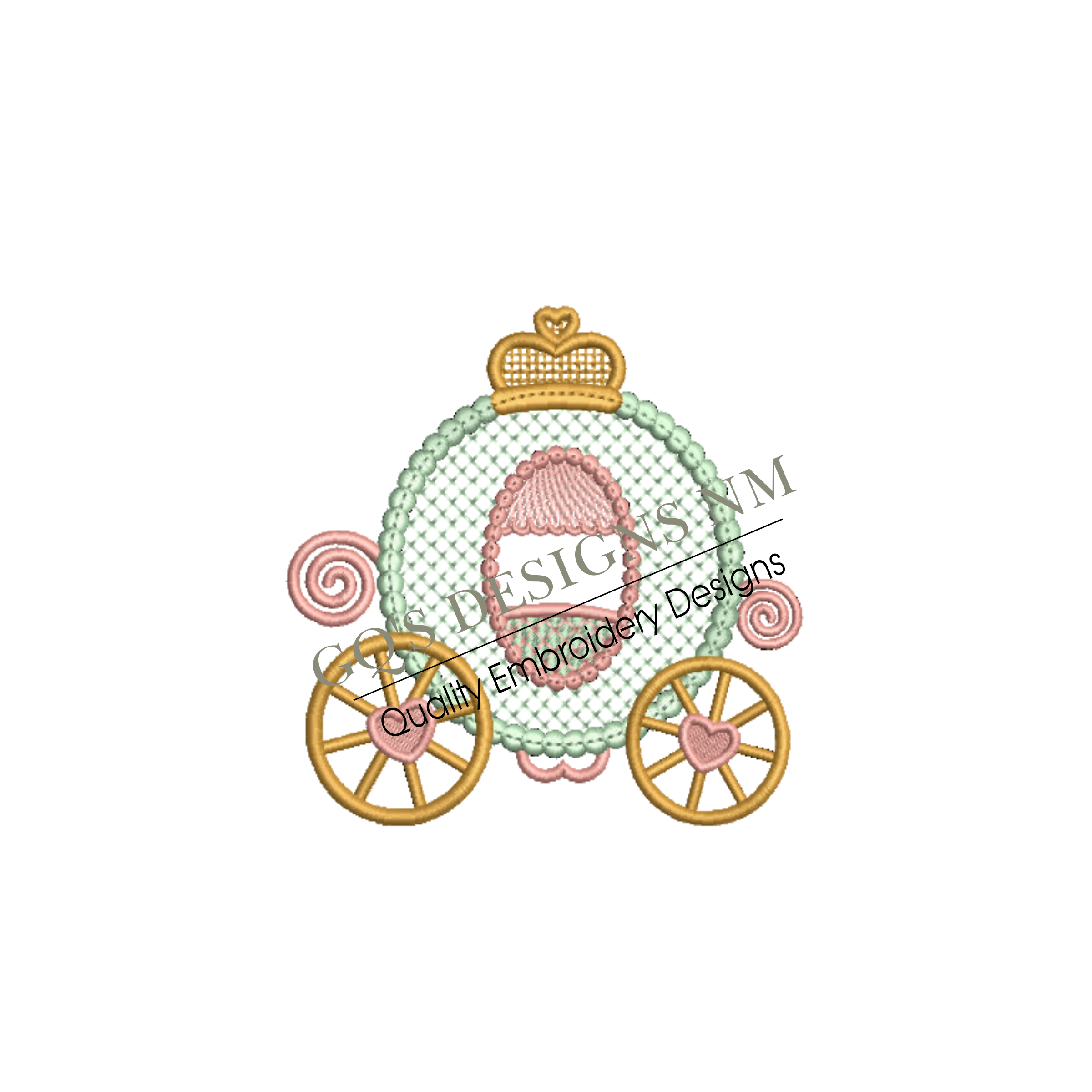 Princess carriage design for machine embroidery. In pes, dst, xxx and hus machine formats. Instant Download. For 5x7 hoop.
