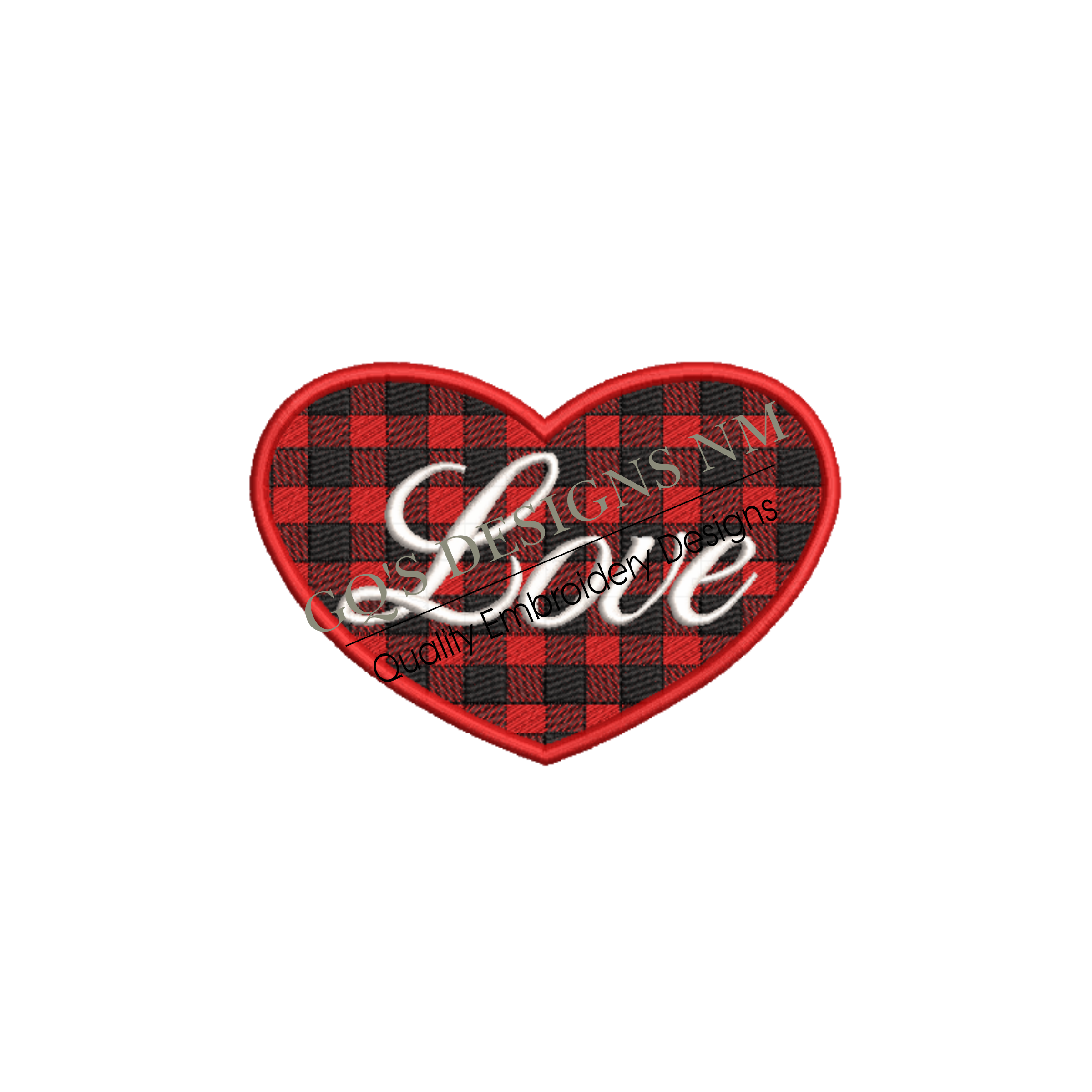 Red buffalo check heart with love design. For machine embroidery in pes, dst, xxx and hus machine formats. Instant Download. For 5x7 hoop.