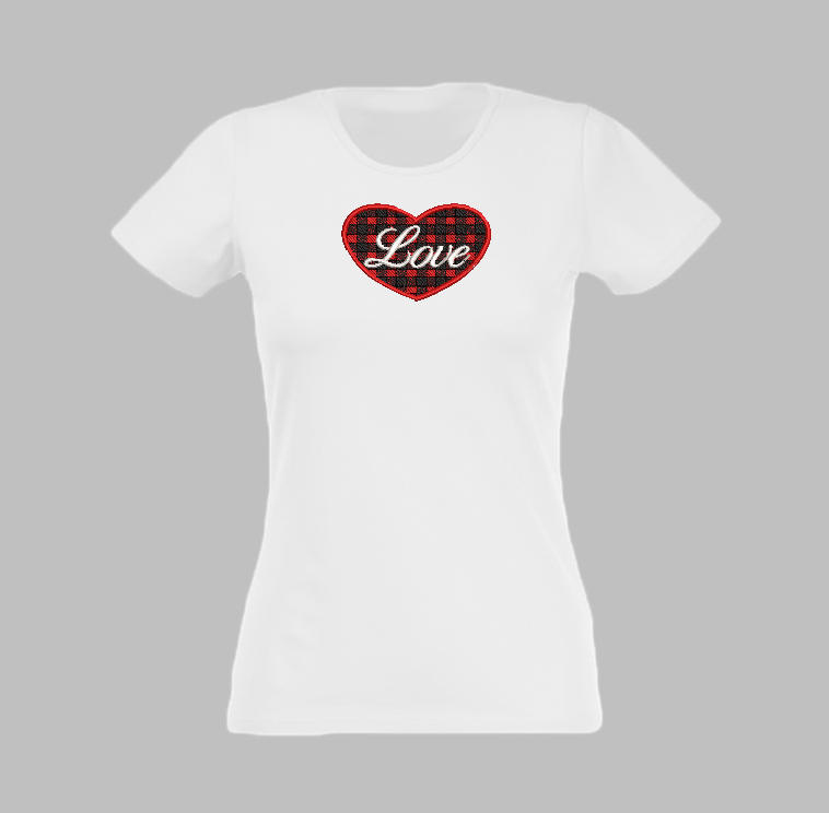 Red buffalo check heart with love design. For machine embroidery in pes, dst, xxx and hus machine formats. Instant Download. For 5x7 hoop.