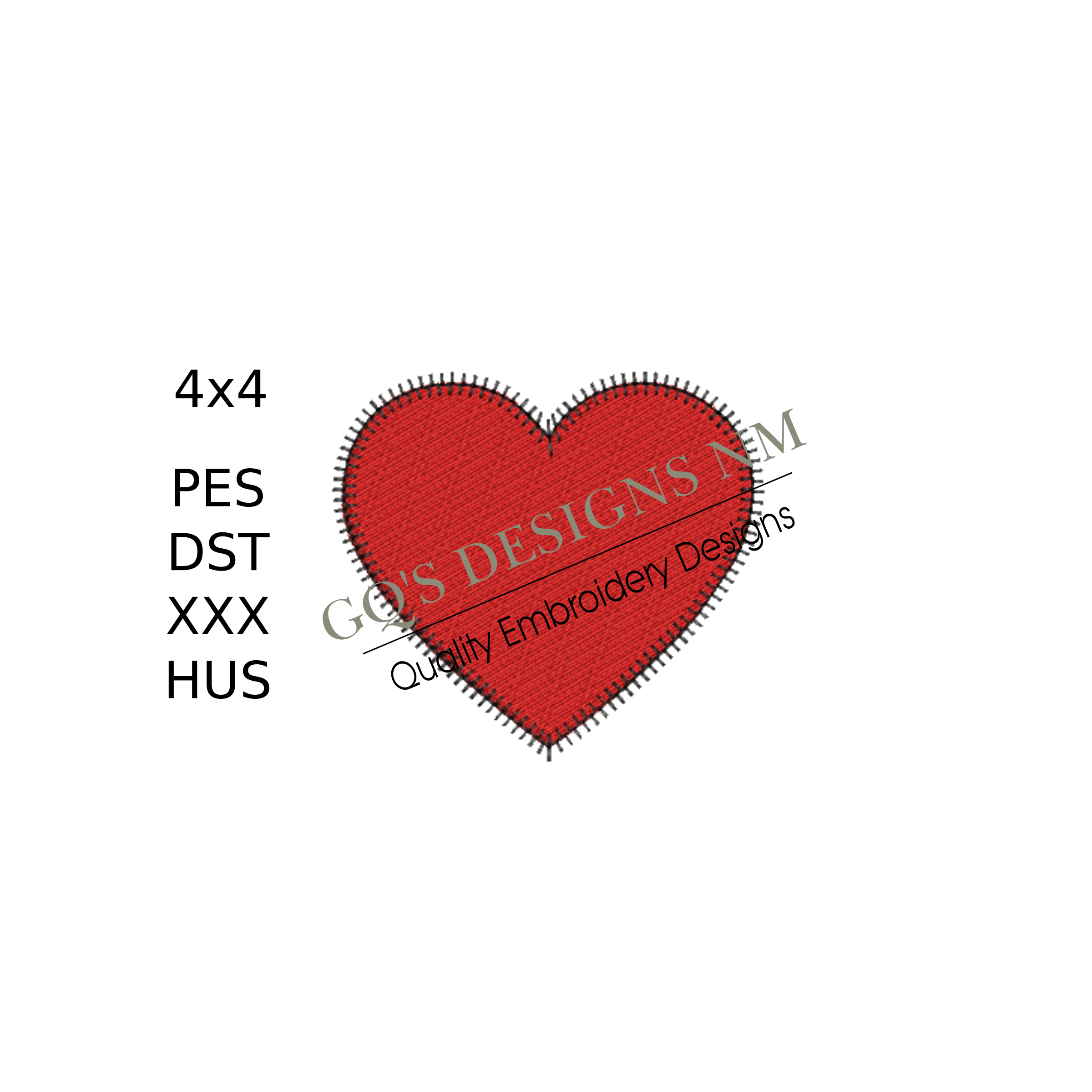 Red heart with black hand stitched look edge design. For machine embroidery in pes, dst, xxx and hus machine formats. Instant Download. For 4x4 hoop.