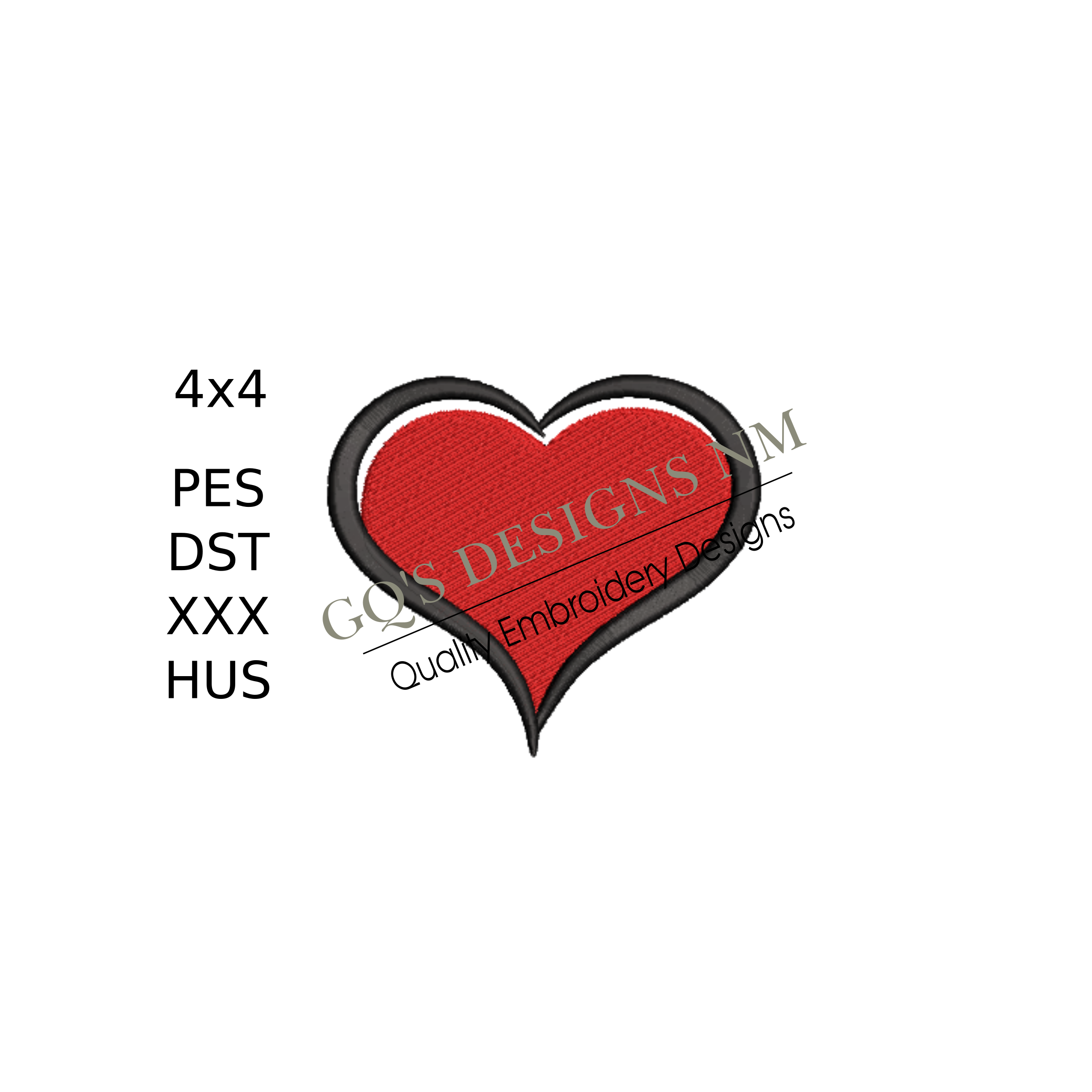 Red heart with black offset outline design. For machine embroidery in pes, dst, xxx and hus machine formats. Instant Download. For 4x4 hoop.