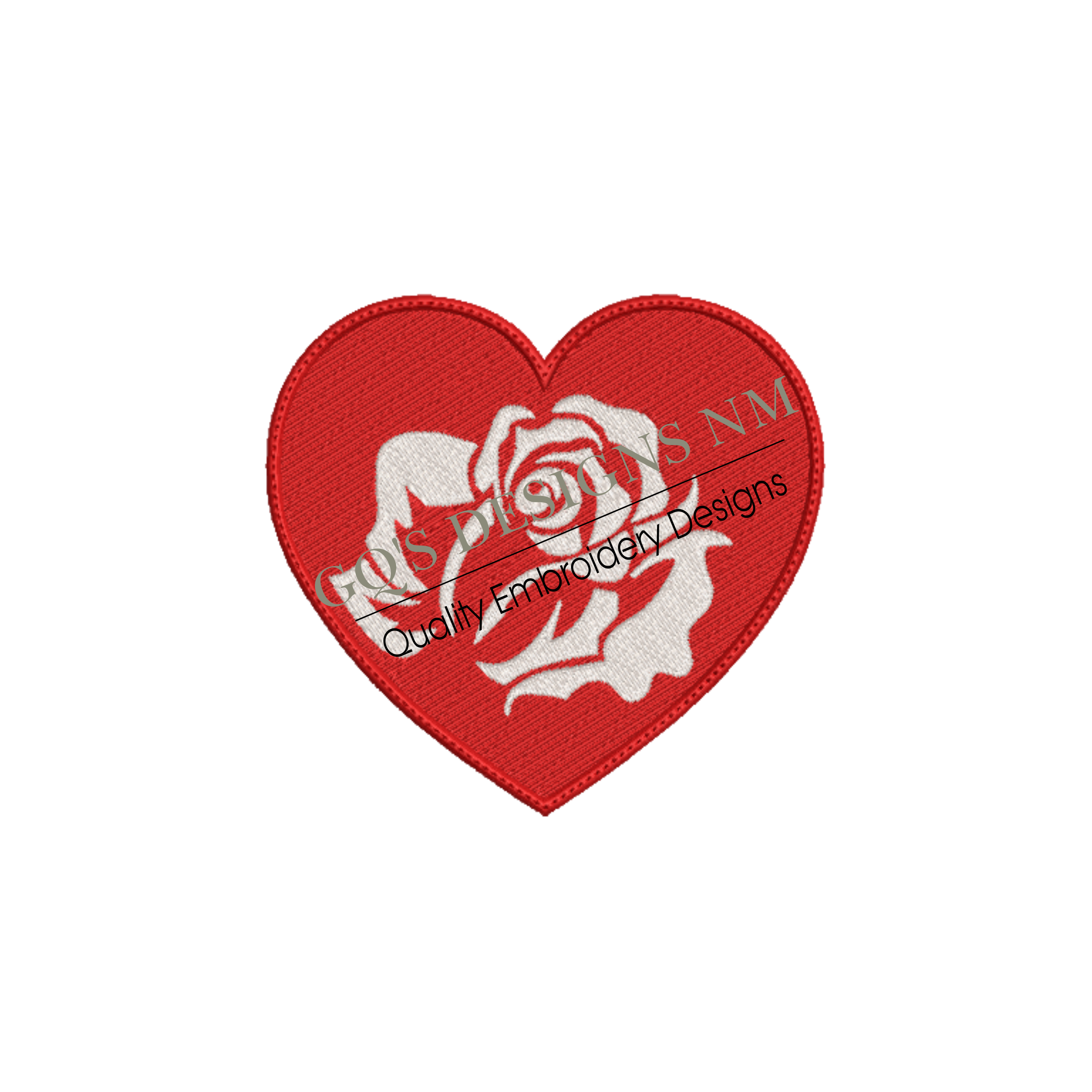 Red heart with white rose design for machine embroidery. In pes, dst, xxx and hus machine formats. Instant Download. For 5x7 hoop.