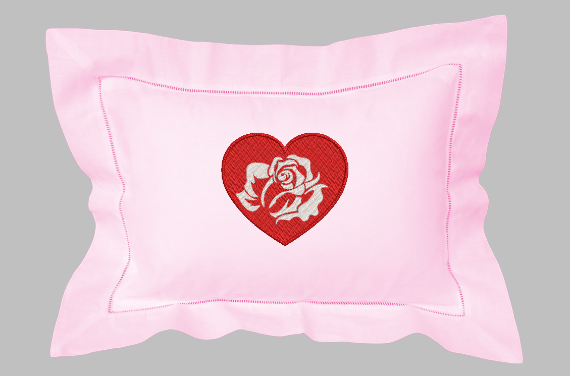 Red heart with white rose design for machine embroidery. In pes, dst, xxx and hus machine formats. Instant Download. For 5x7 hoop.