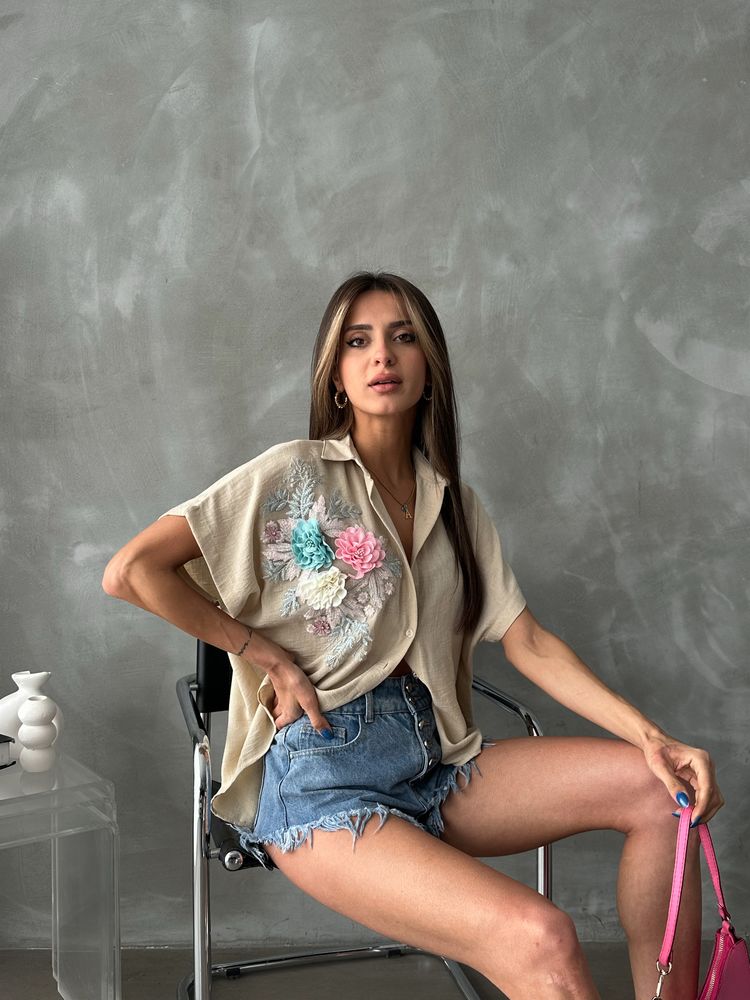 Rusvi lino marškiniai