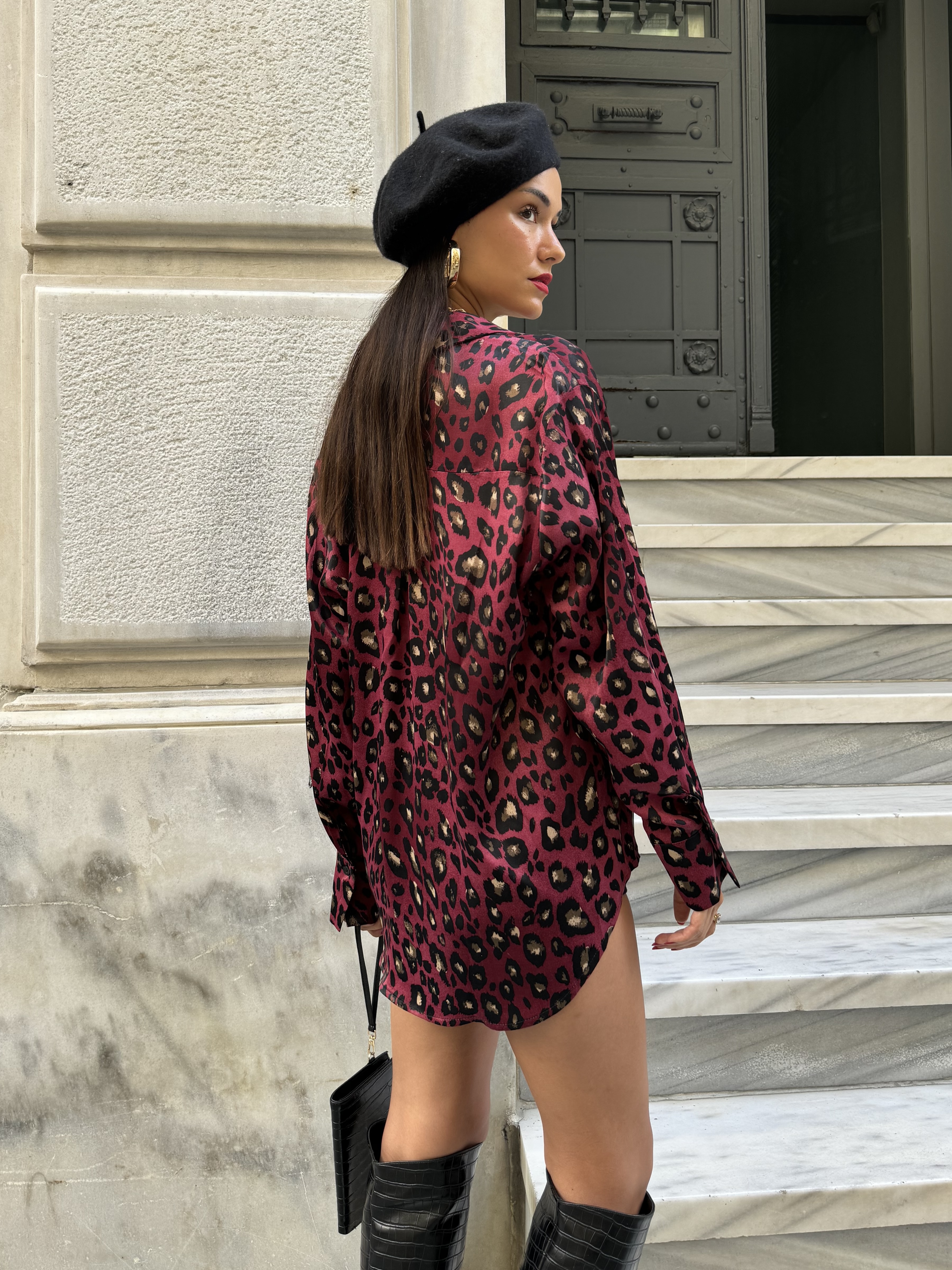 Bordo spalvos leopardo marškiniai