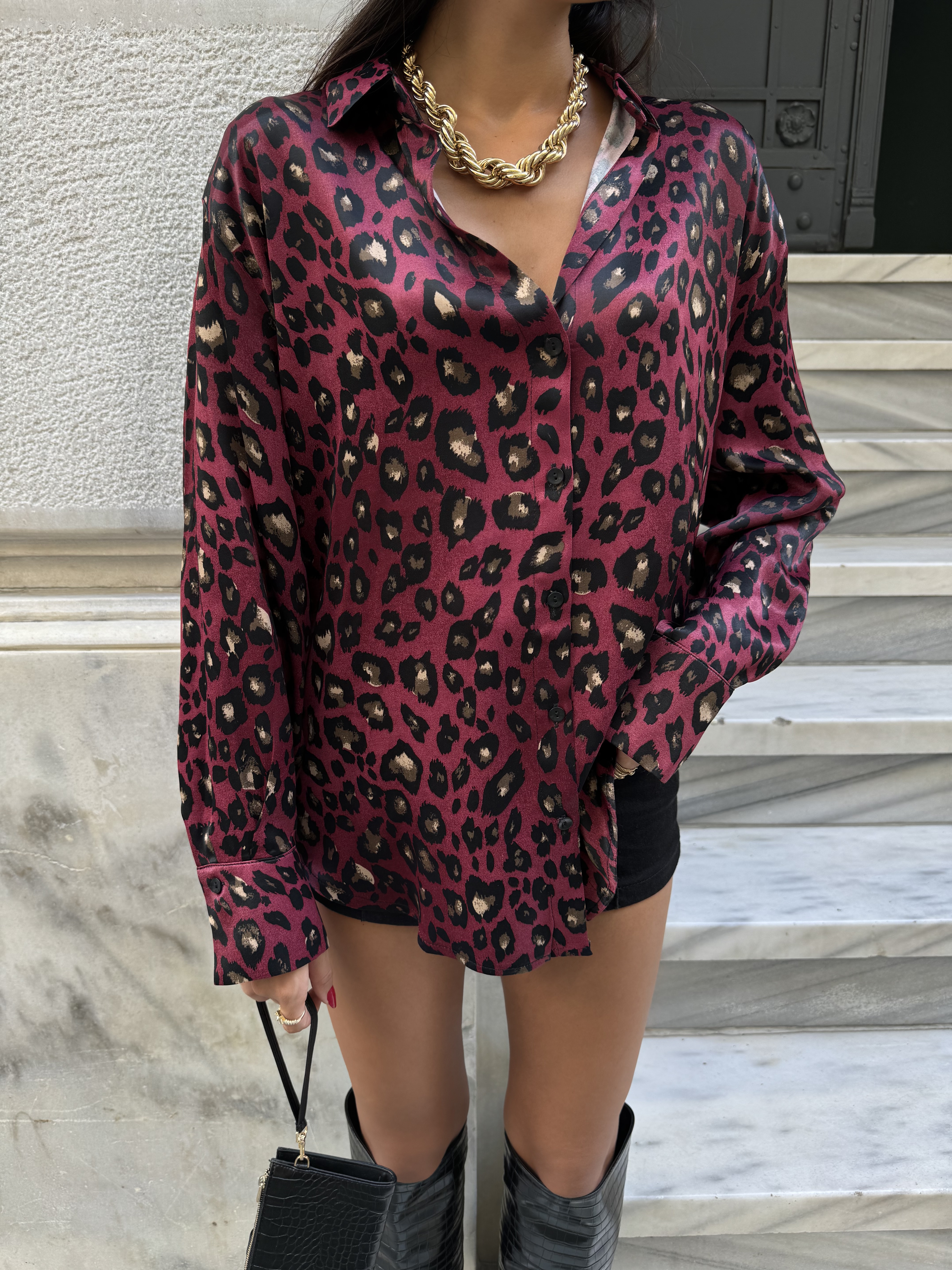 Bordo spalvos leopardo marškiniai