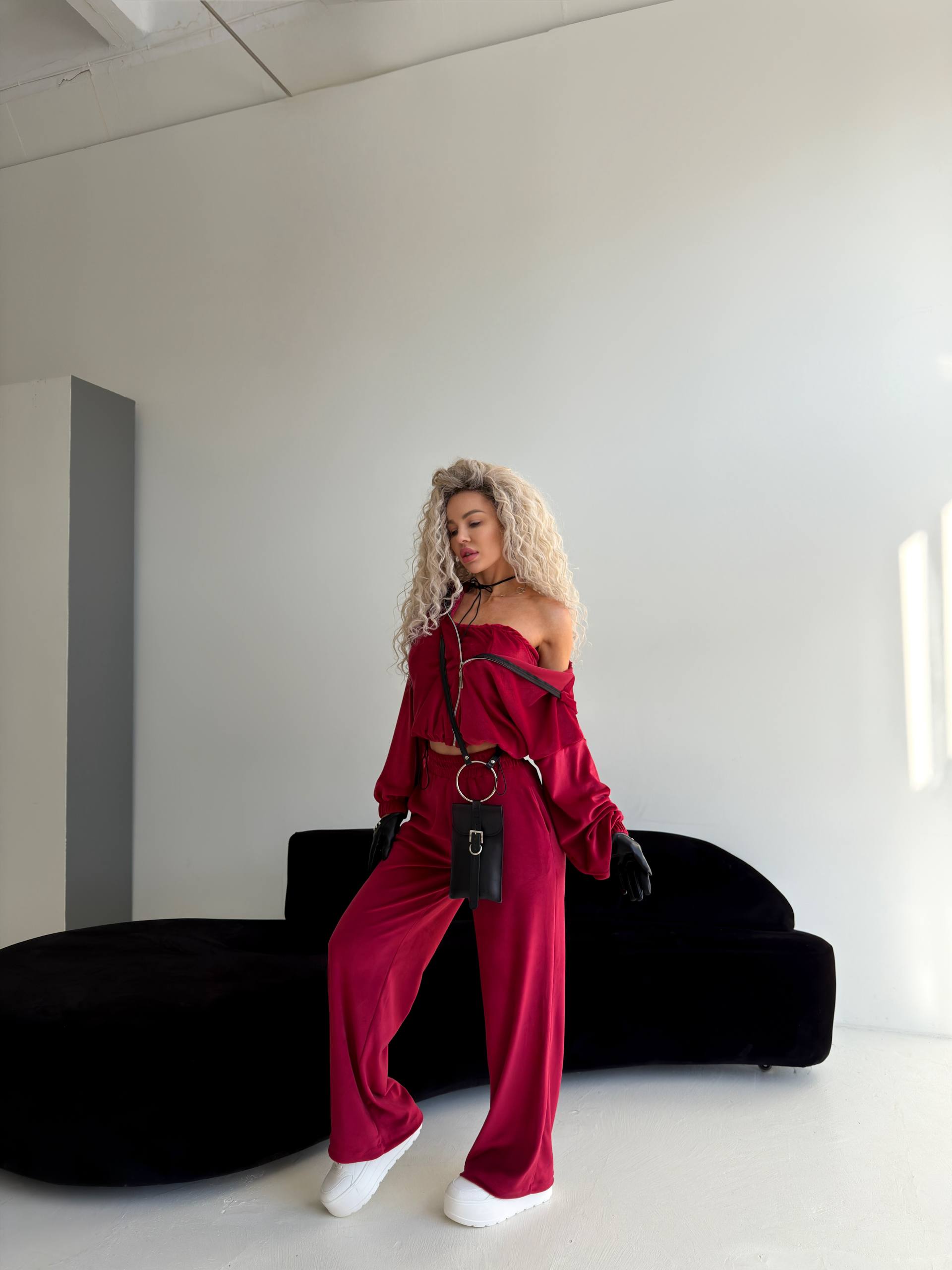 Bordo spalvos 3-jų dalių veliūro komplektas