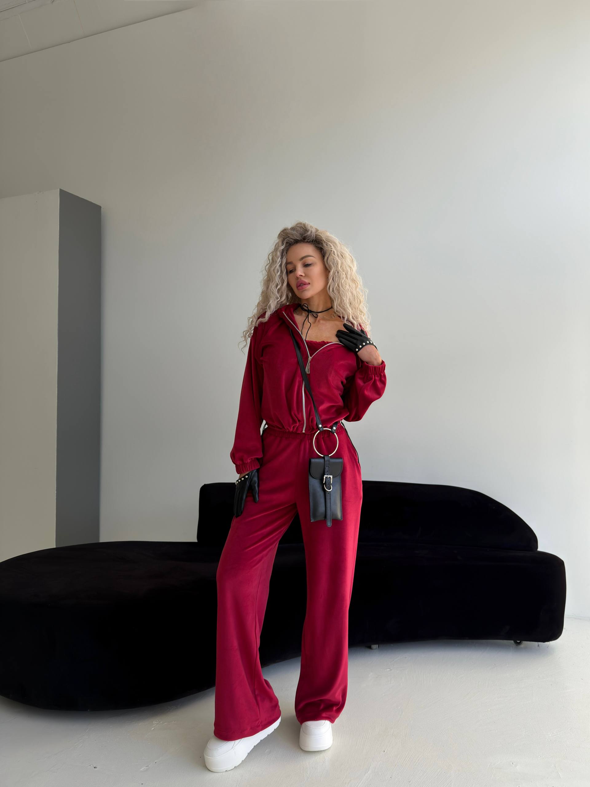 Bordo spalvos 3-jų dalių veliūro komplektas